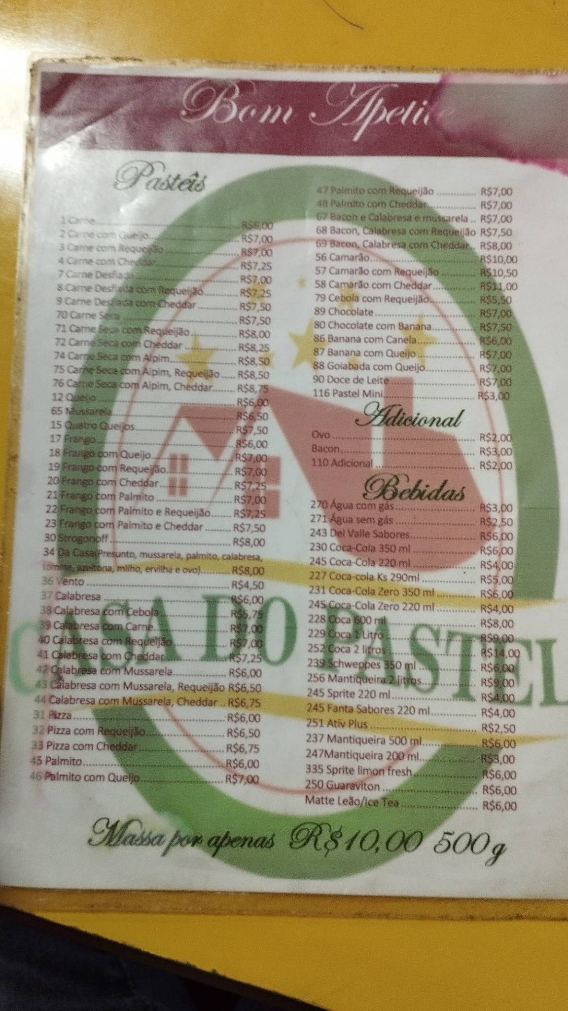 Casa do Pastel cardápio