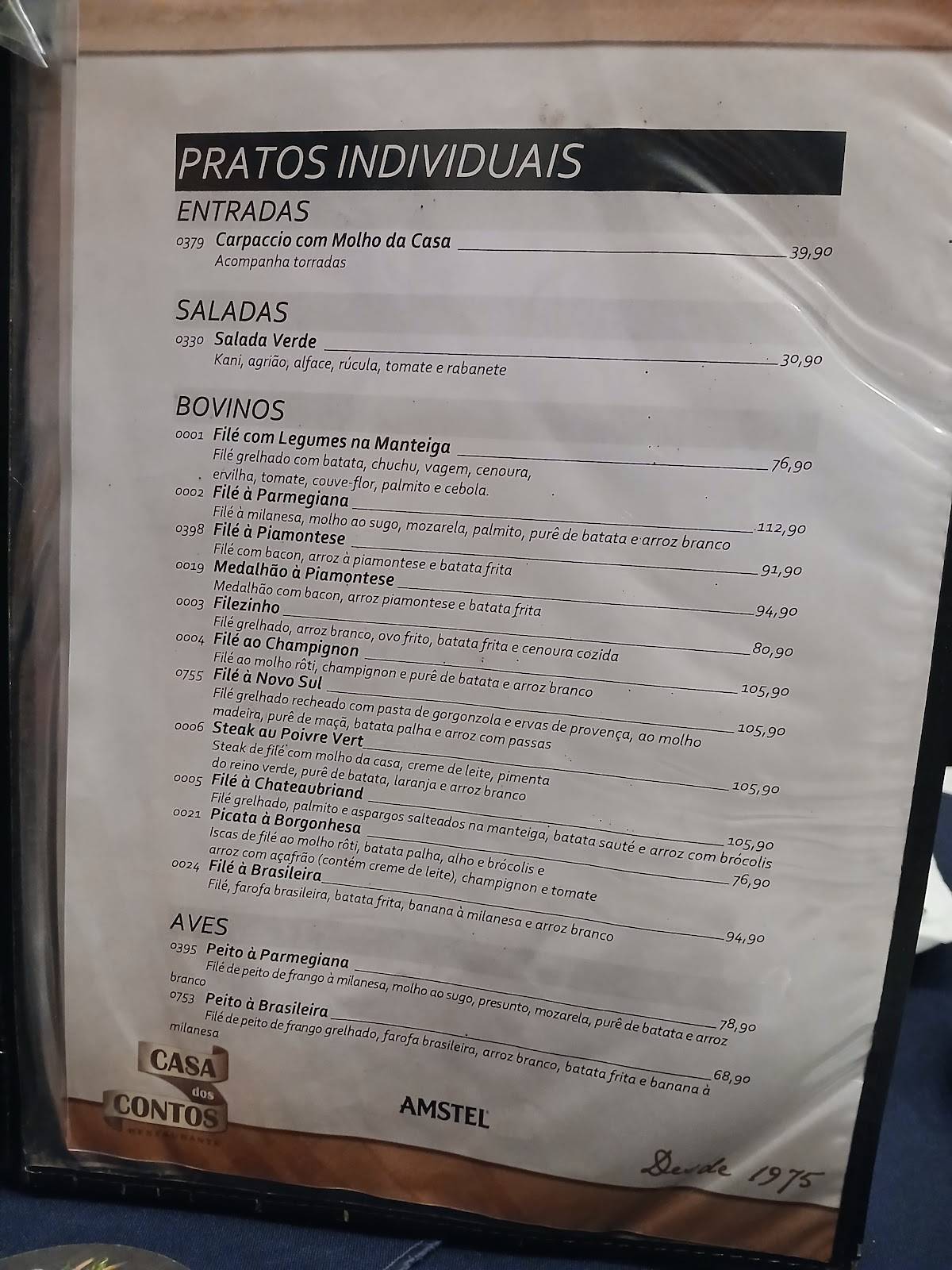 Casa dos Contos cardápio