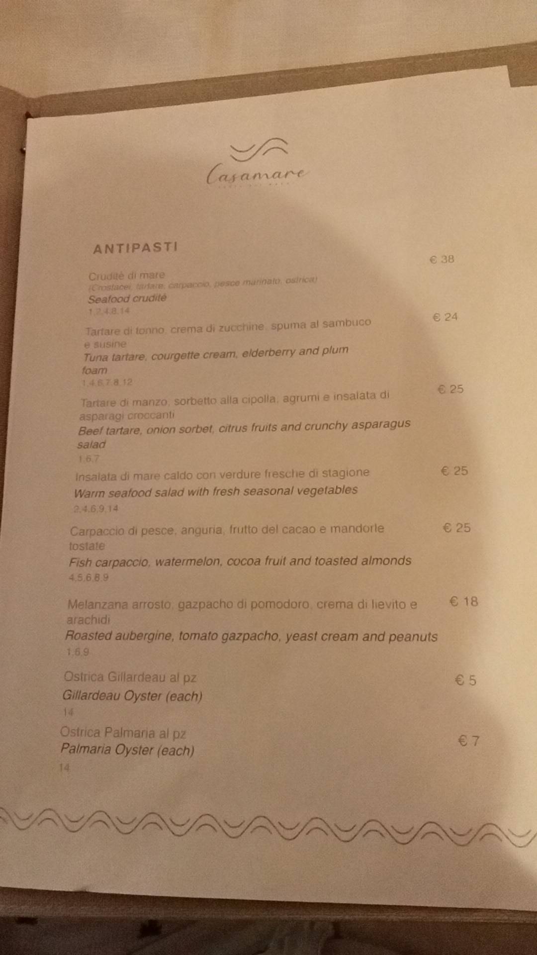 Menu di Casamare 