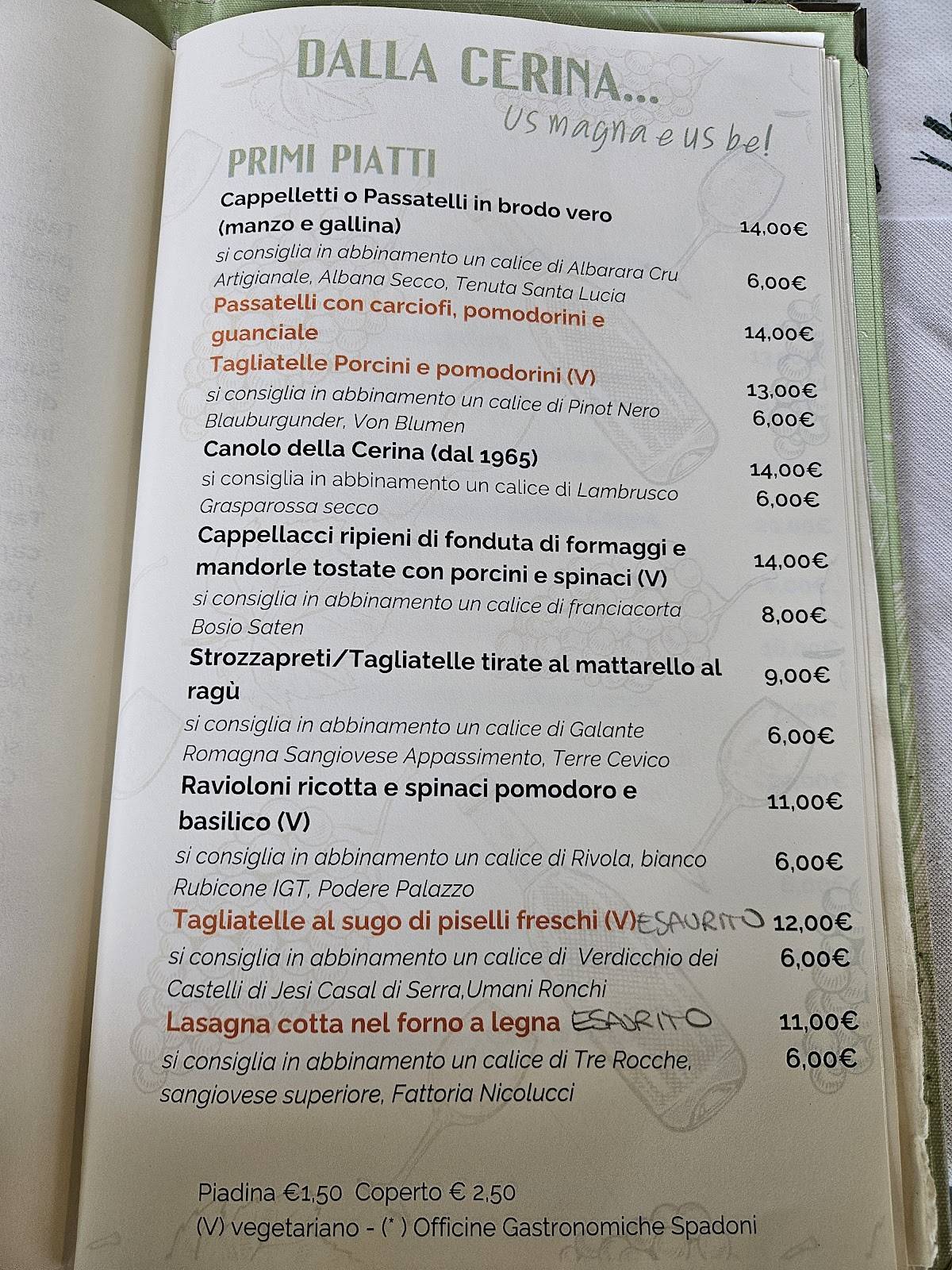 Menu di Ristorante Cerina 