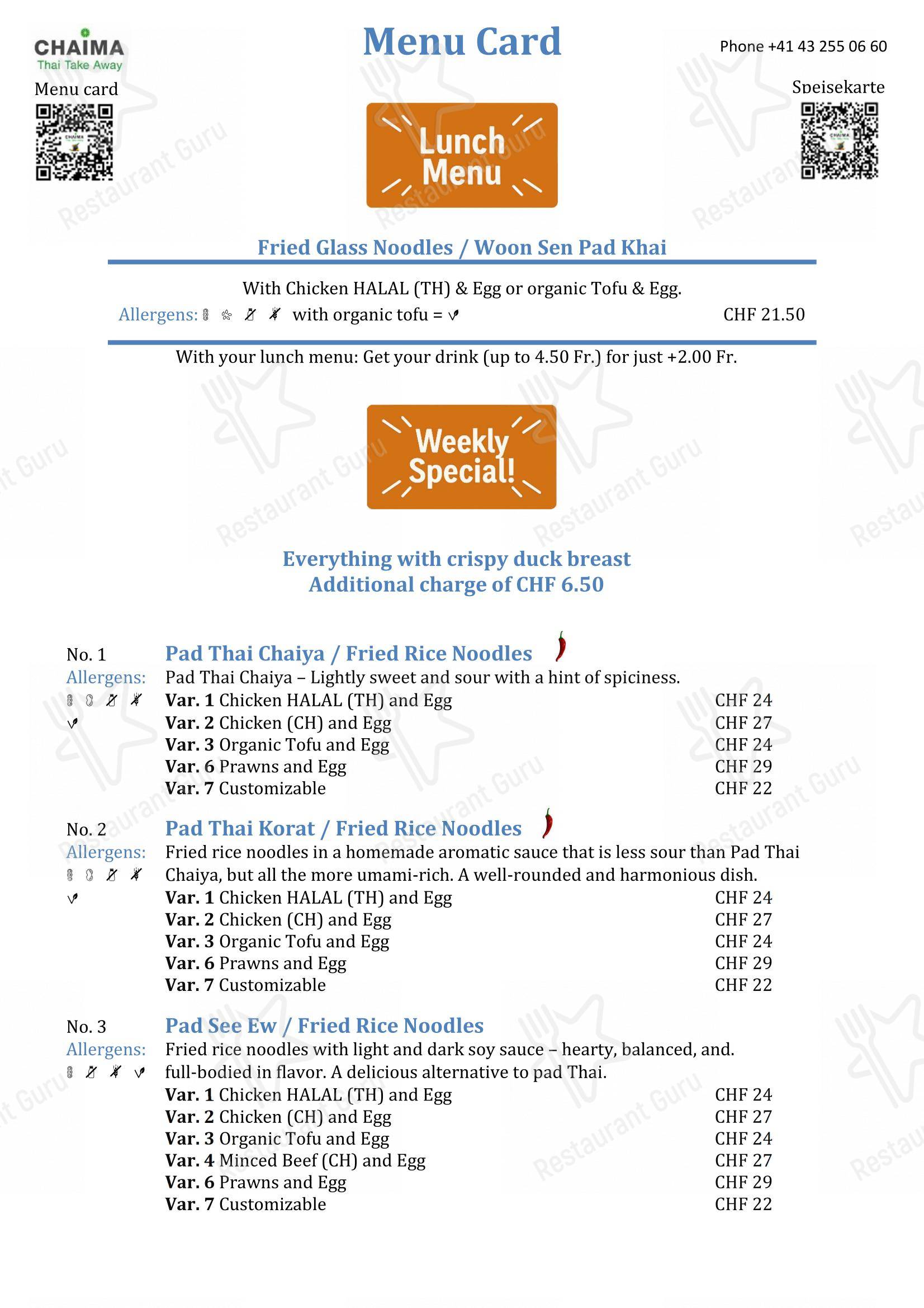 Menu bar per Chaima ristorante