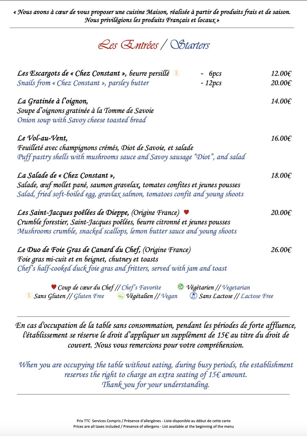 Menu de Chez Constant