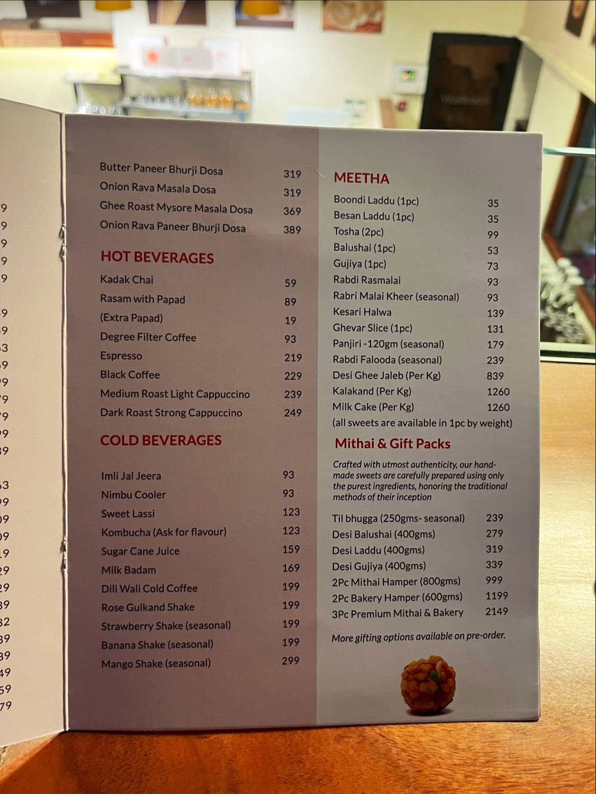 Chhota Banaras menu