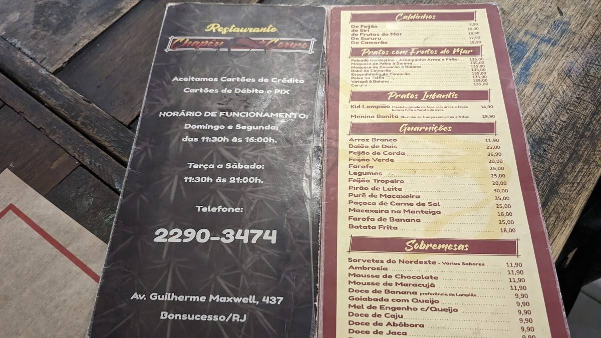 Restaurante Chapéu De Couro cardápio