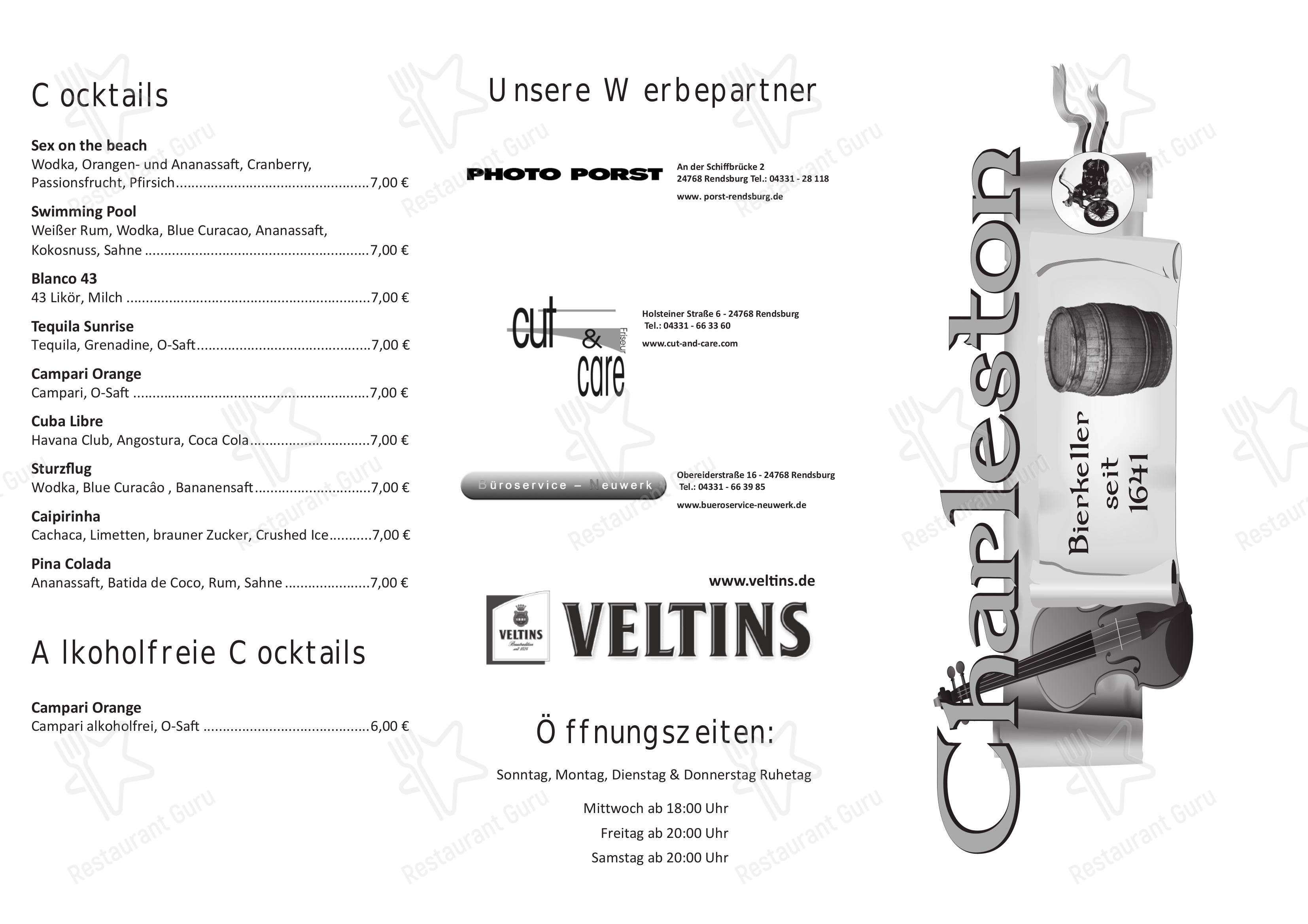 Menu pour Charleston dans Rendsburg