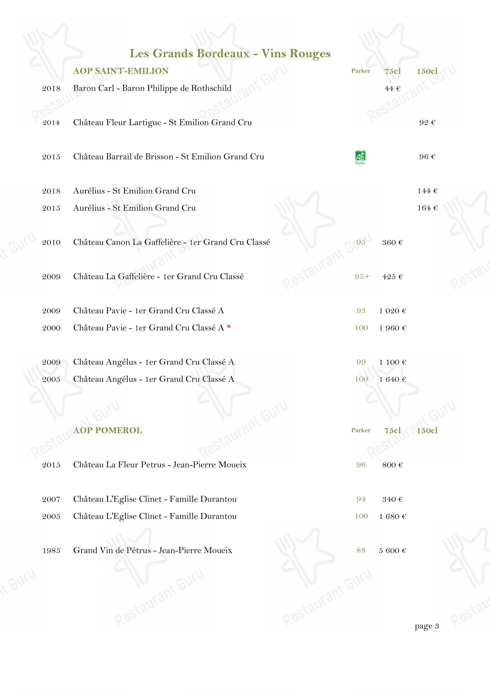 Menu bar pour Château Des Comtes De Challes pub et bar