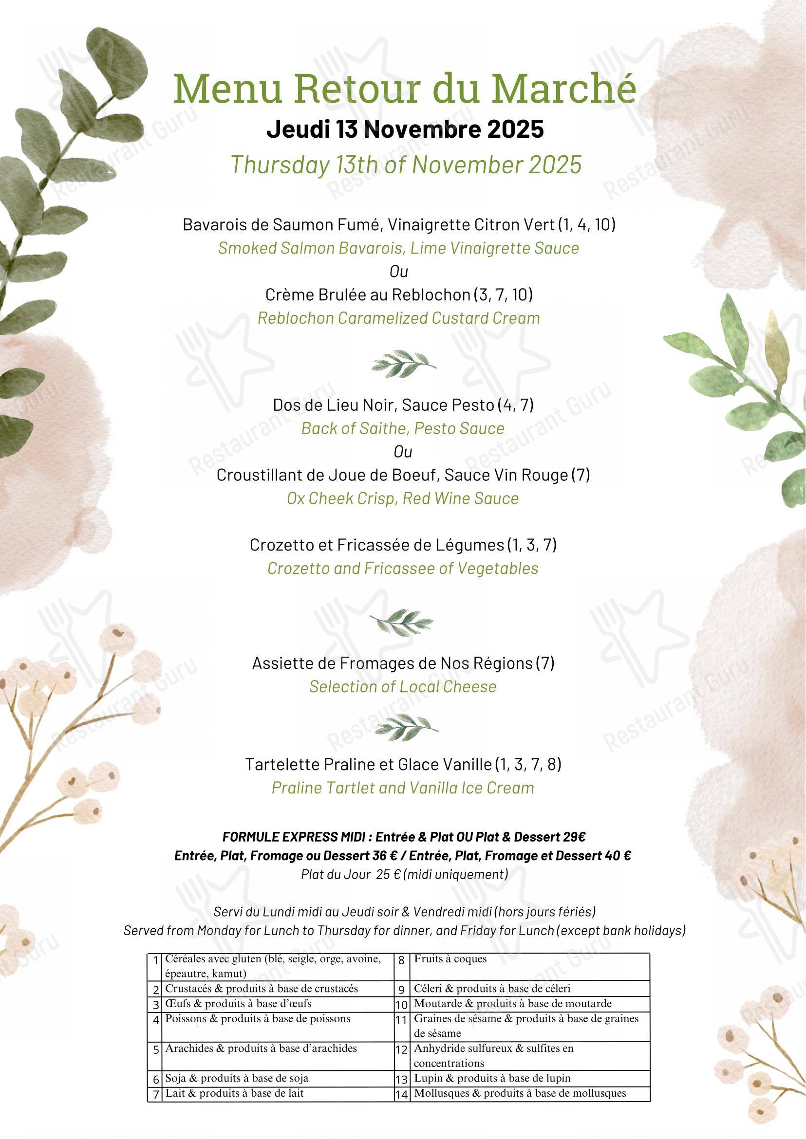 Menu pour Château Des Comtes De Challes - Menu