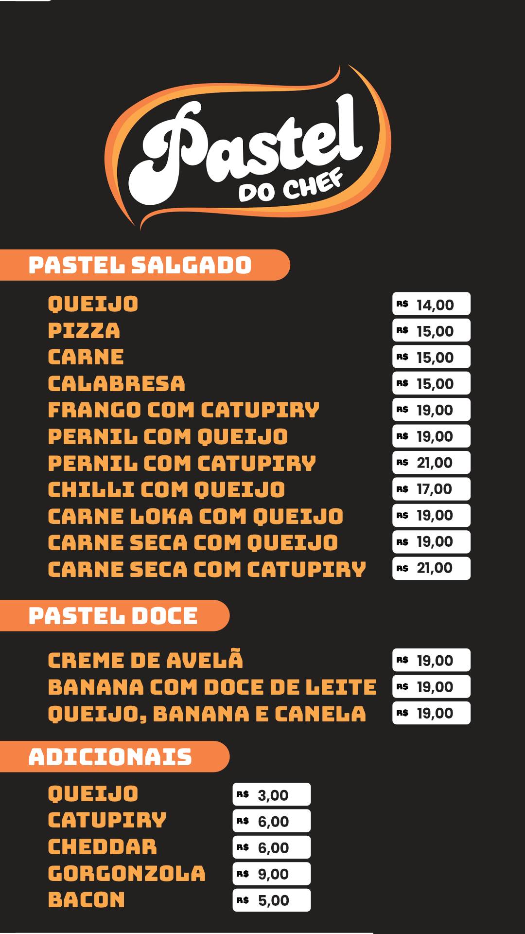Chef sobre rodas cardápio