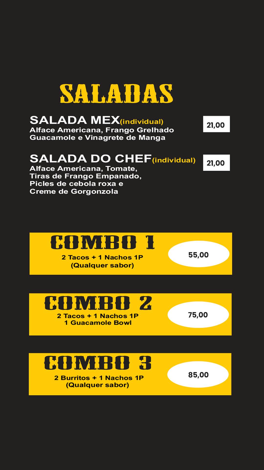 Chef sobre rodas cardápio
