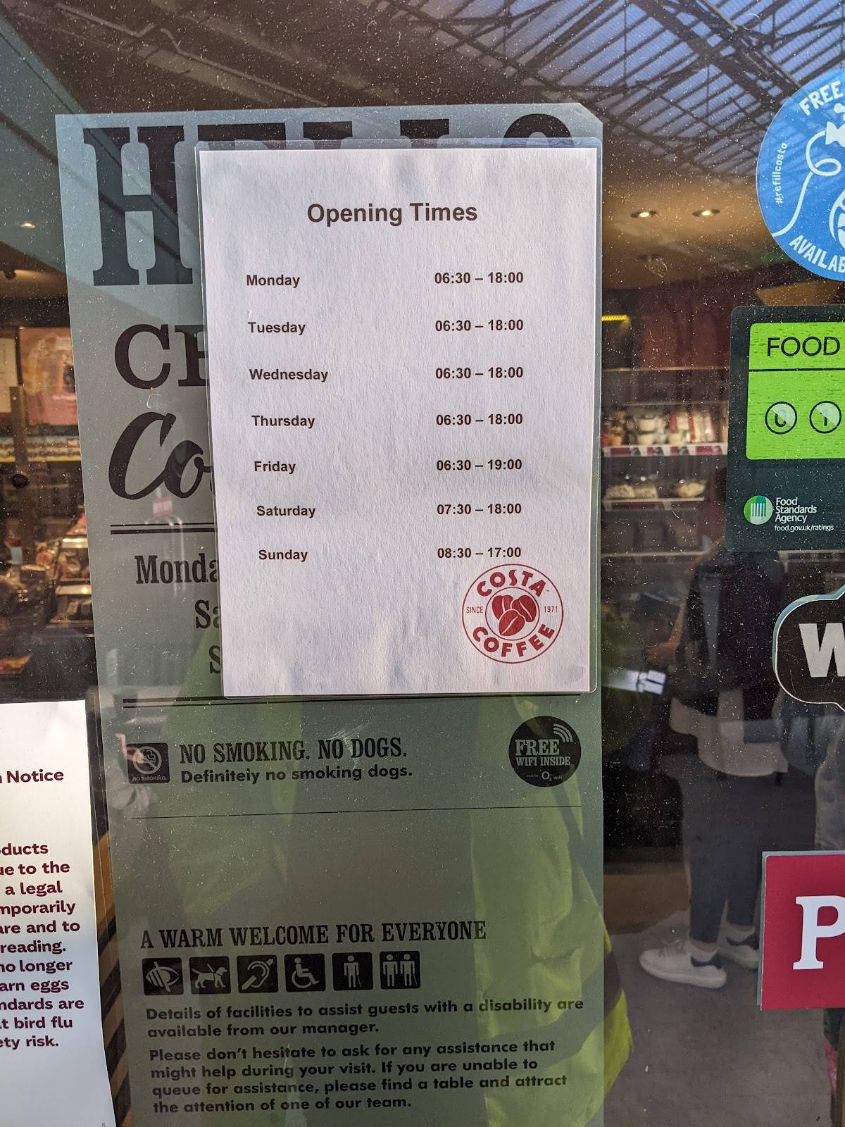 Menu at Costa Coffee cafe, Chester, Chester Railway Station