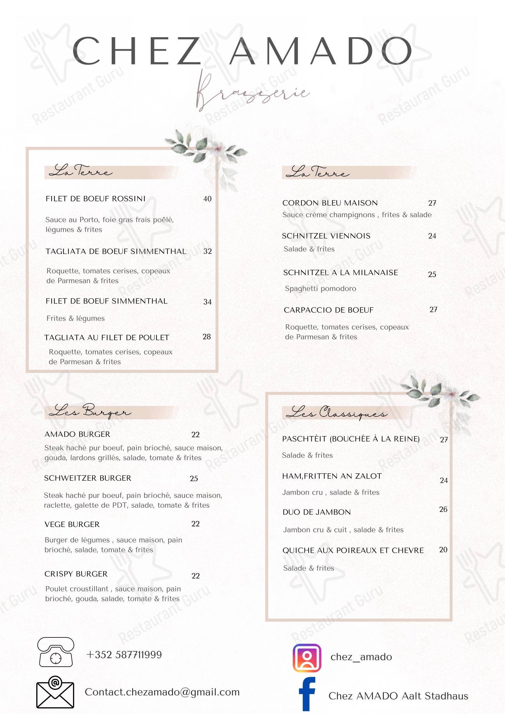 Menu pour Chez Amado - Menu bar