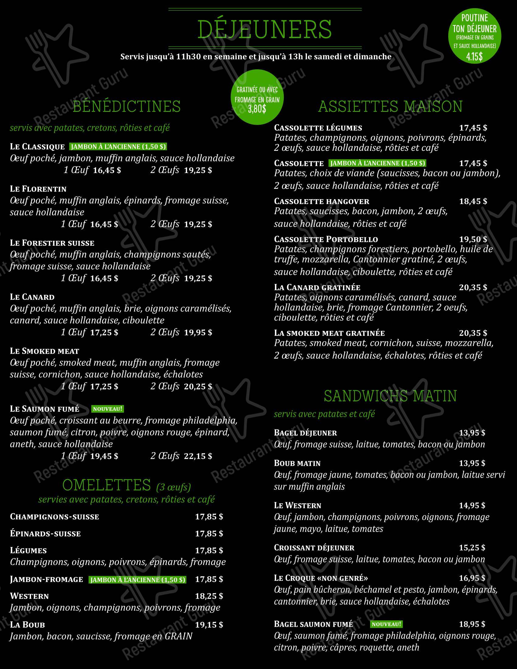 Menu pour Chez Boub pizzeria