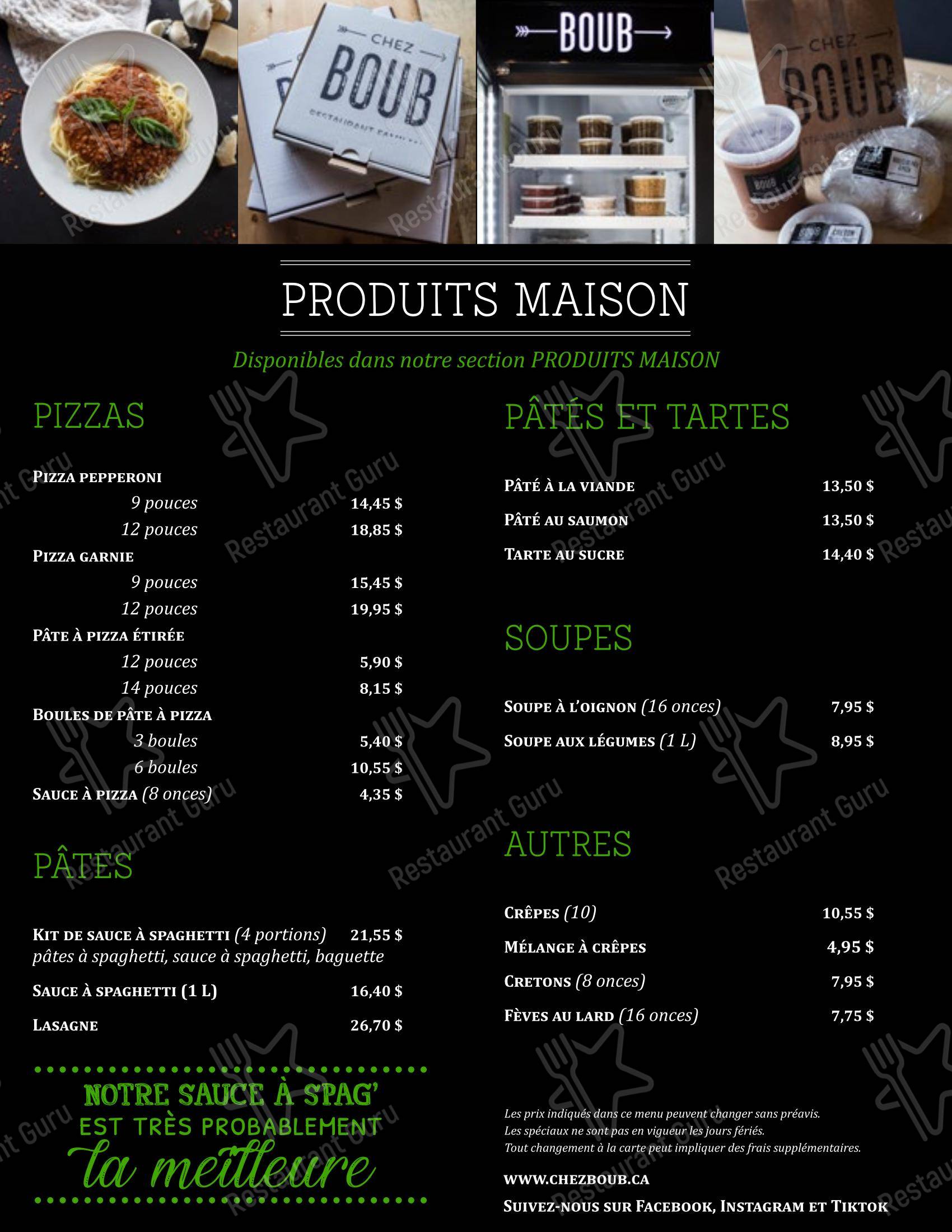 Menu pour Chez Boub - Menu