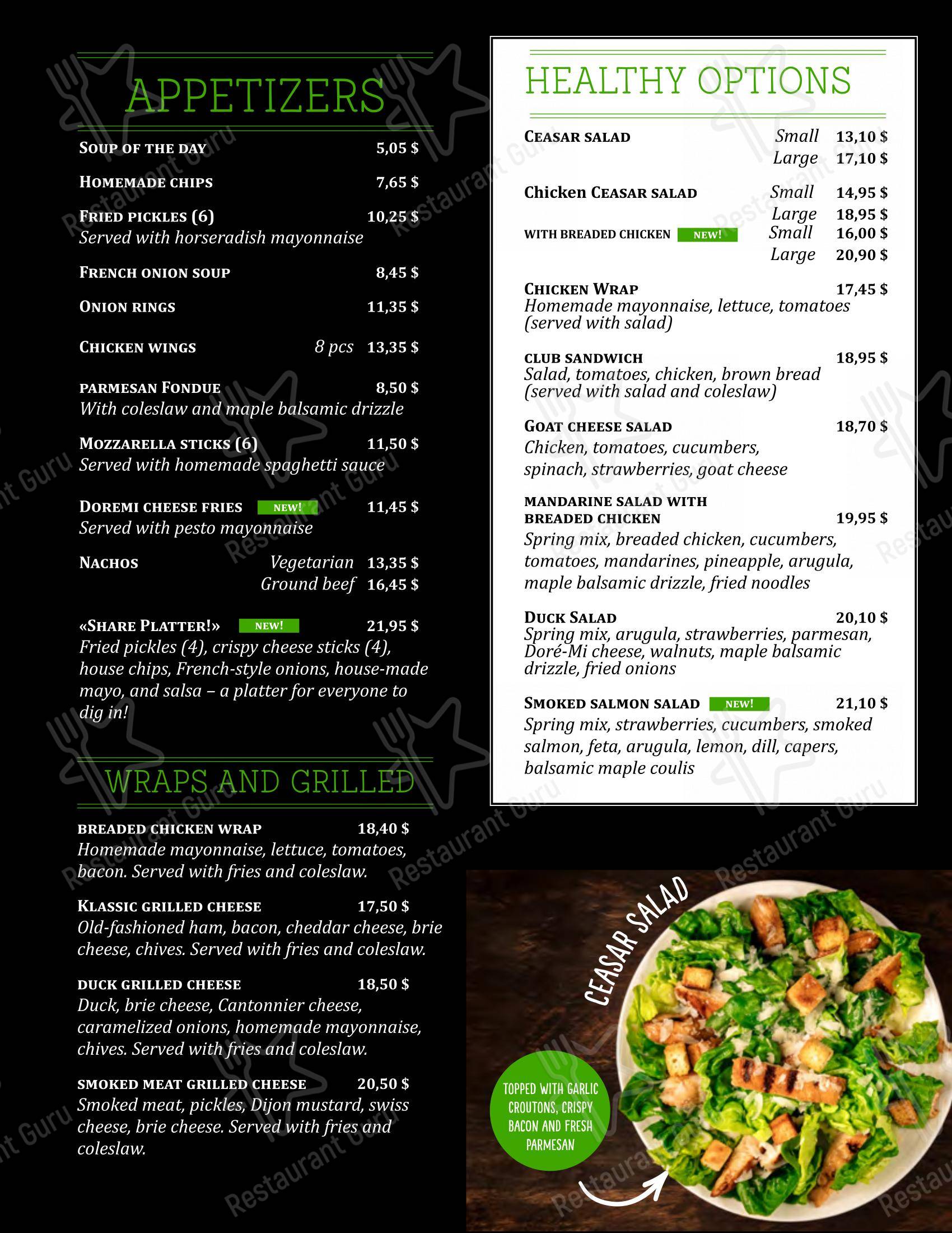 Menu bar pour Chez Boub dans Québec