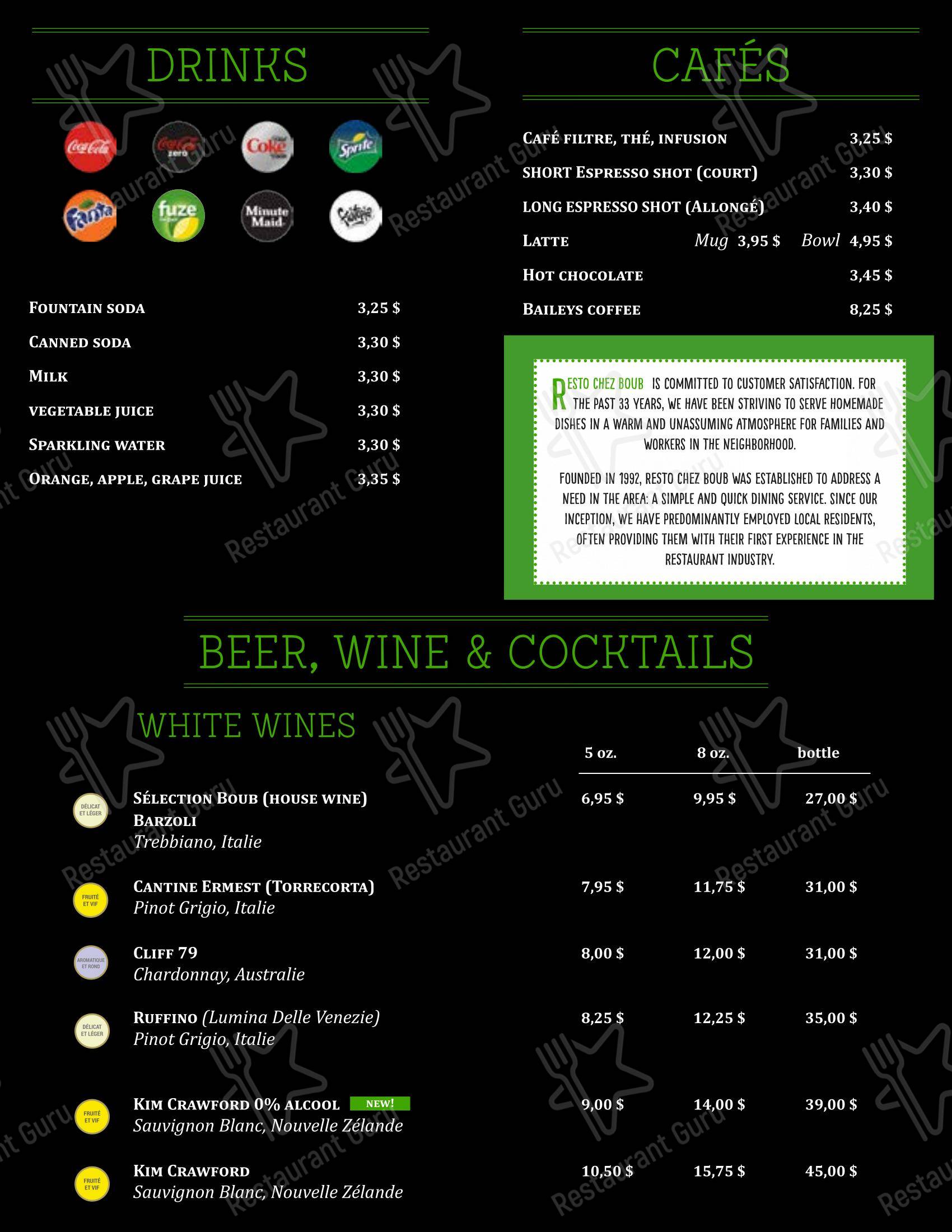 Menu bar pour Chez Boub pizzeria