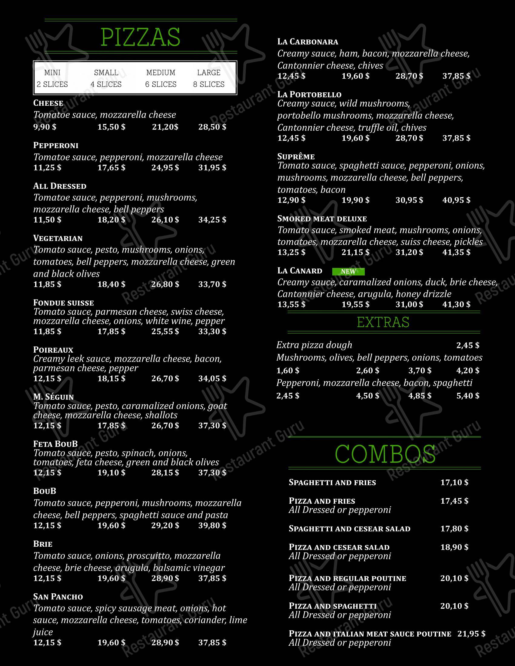 Menu bar pour Chez Boub dans Québec