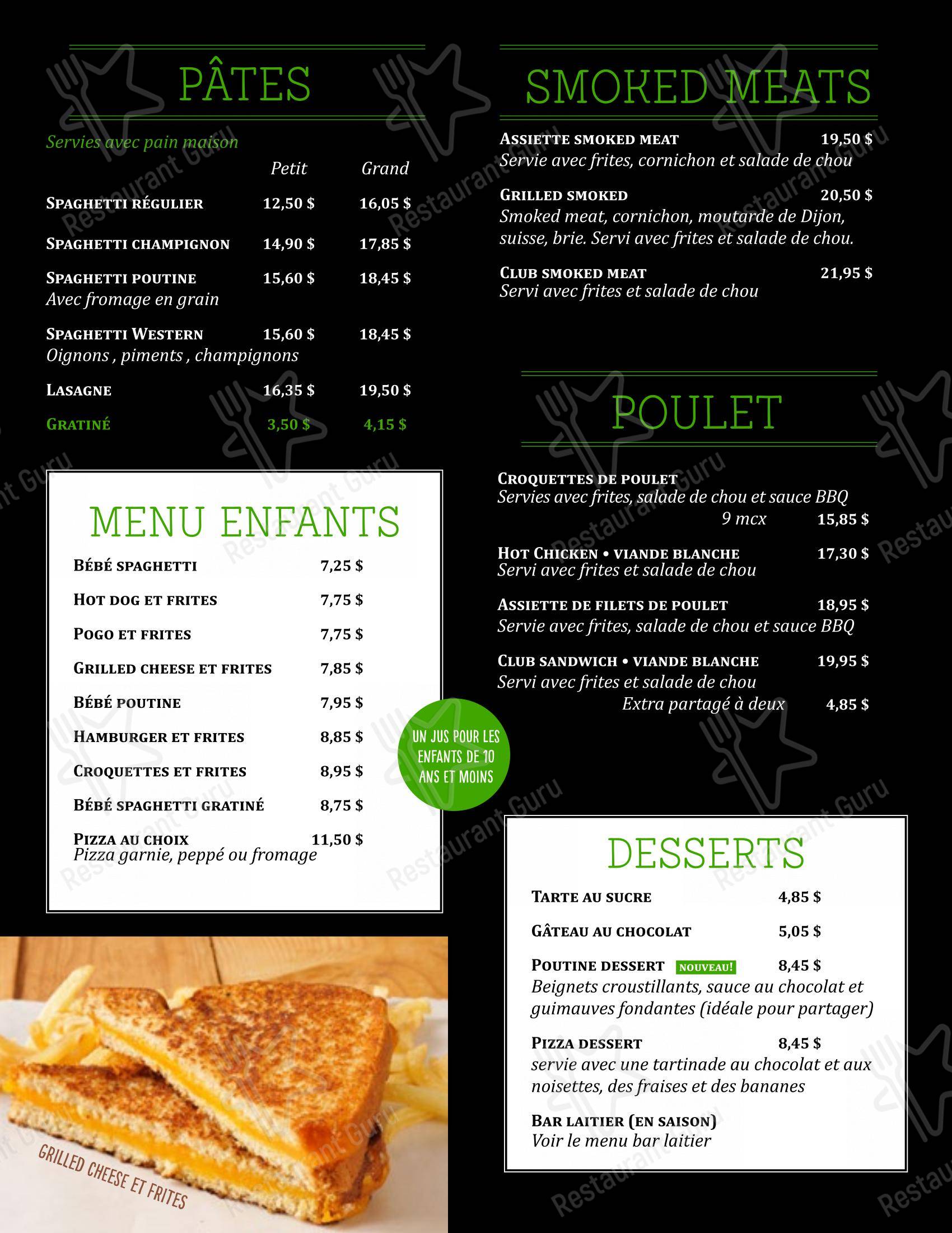 Chez Boub dans Québec - Menu