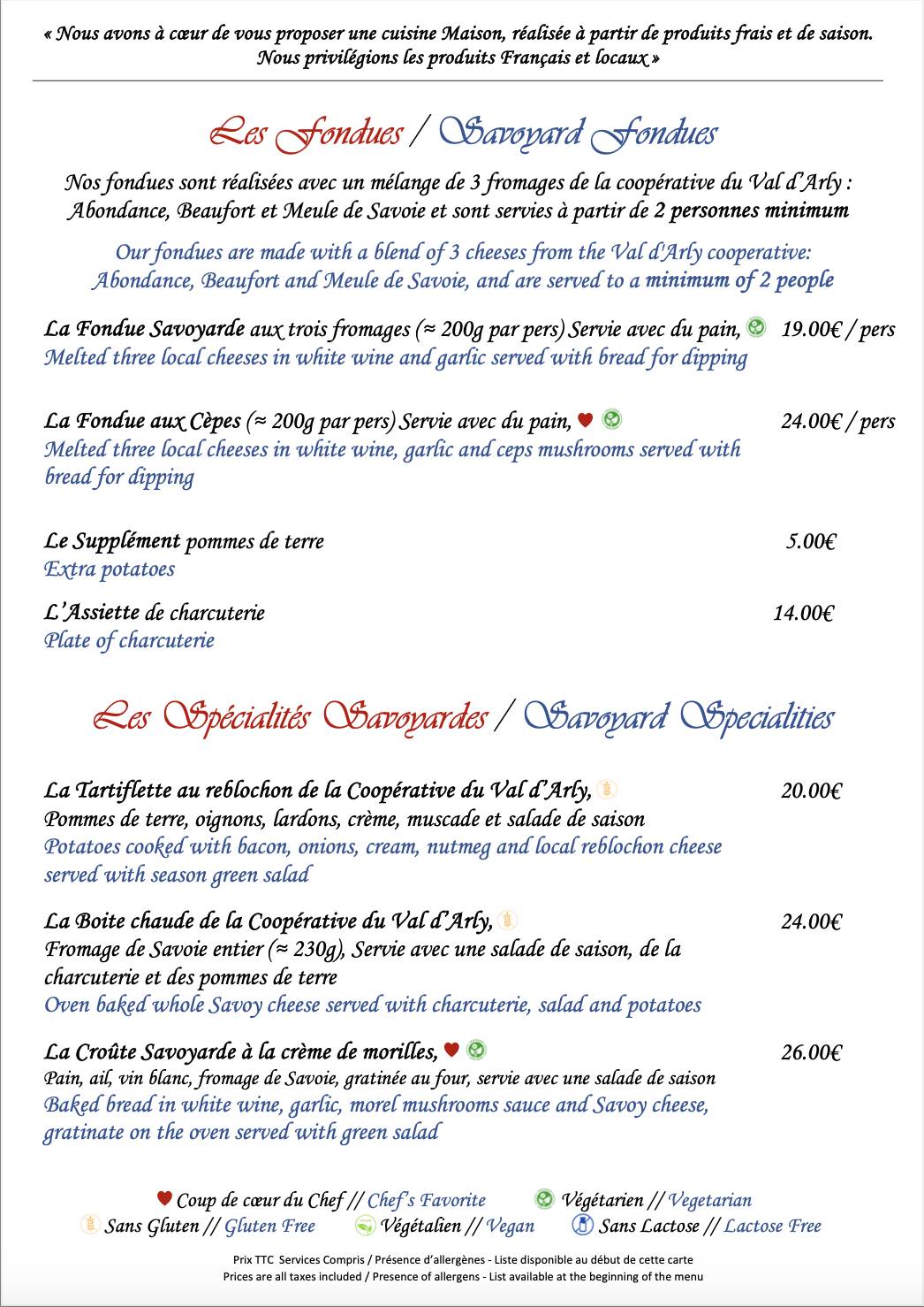 Menu de Chez Constant