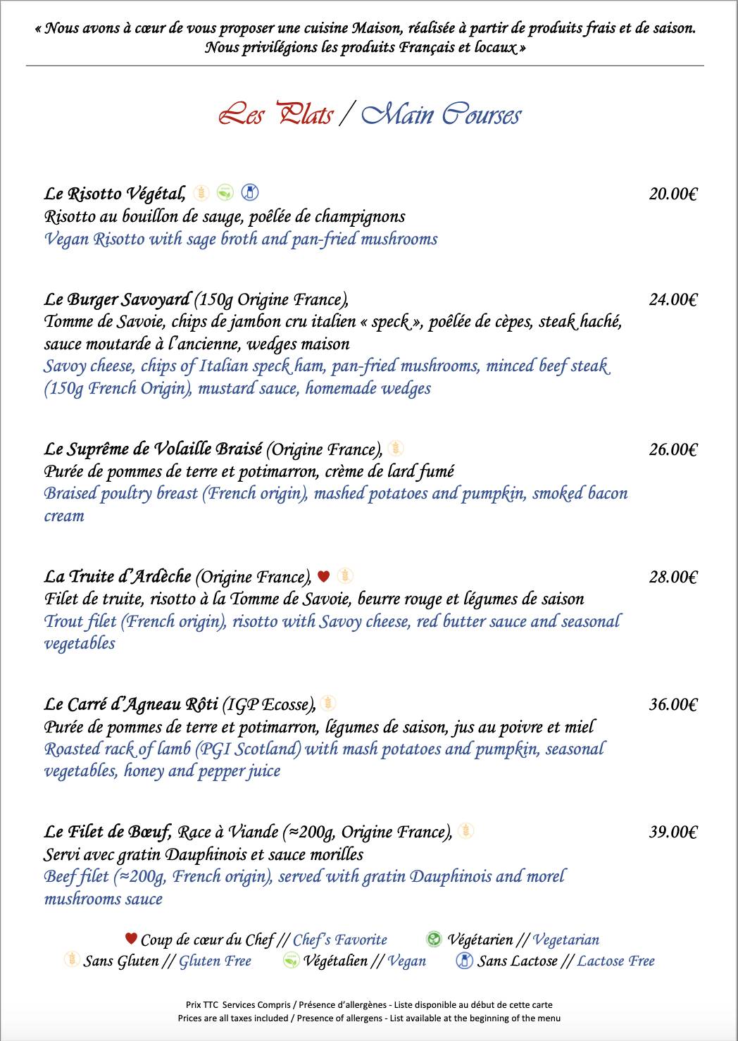 Menu de Chez Constant