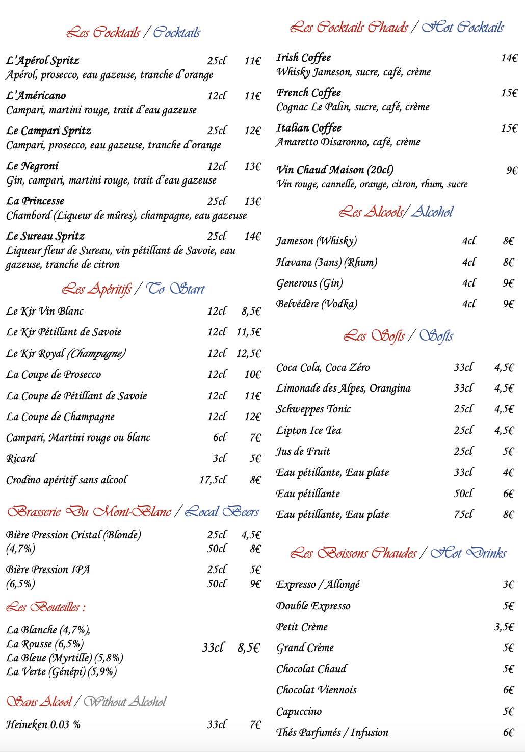 Menu de Chez Constant