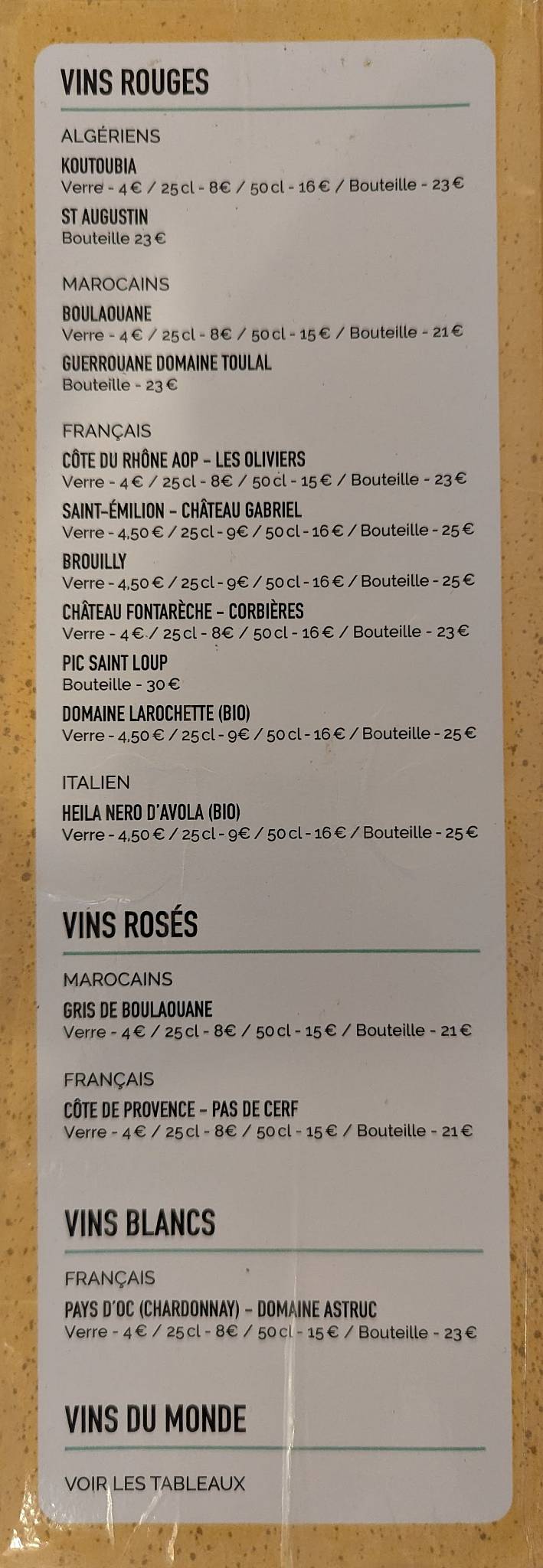 Menu de Chez Mamane