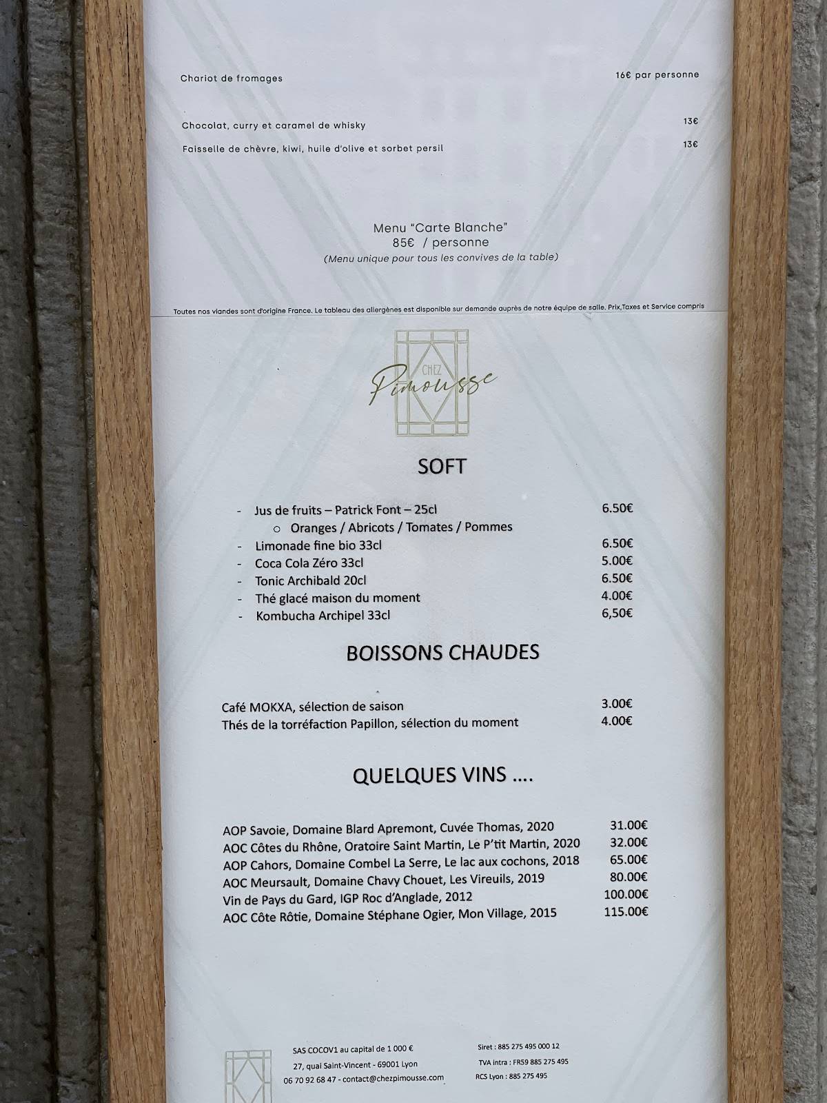 Menu de Chez Pimousse