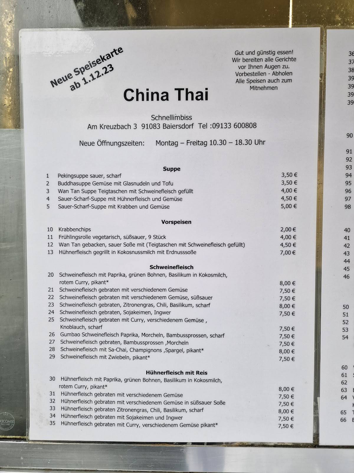 China Thai Restaurant Gorlitz Menu