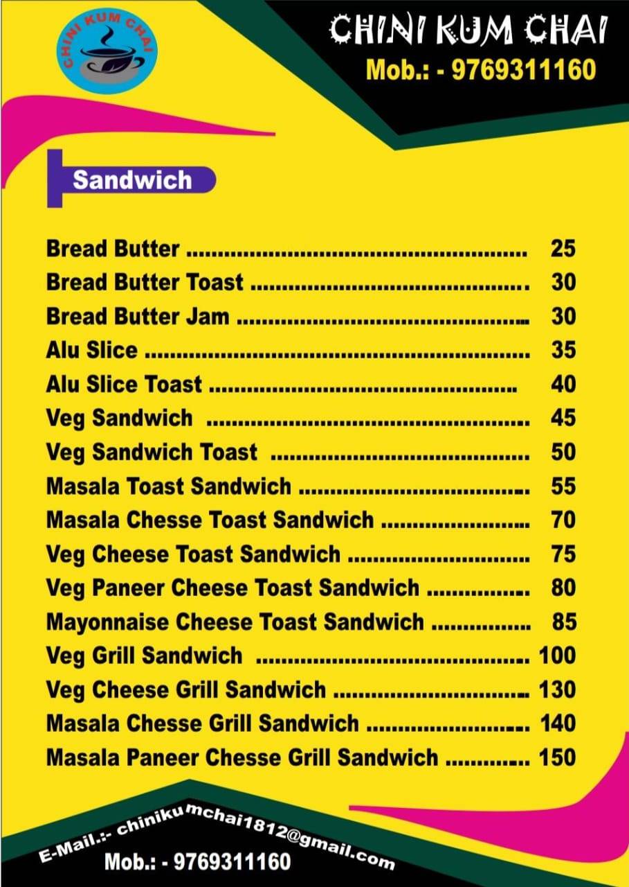 Chini Kum Chai menu