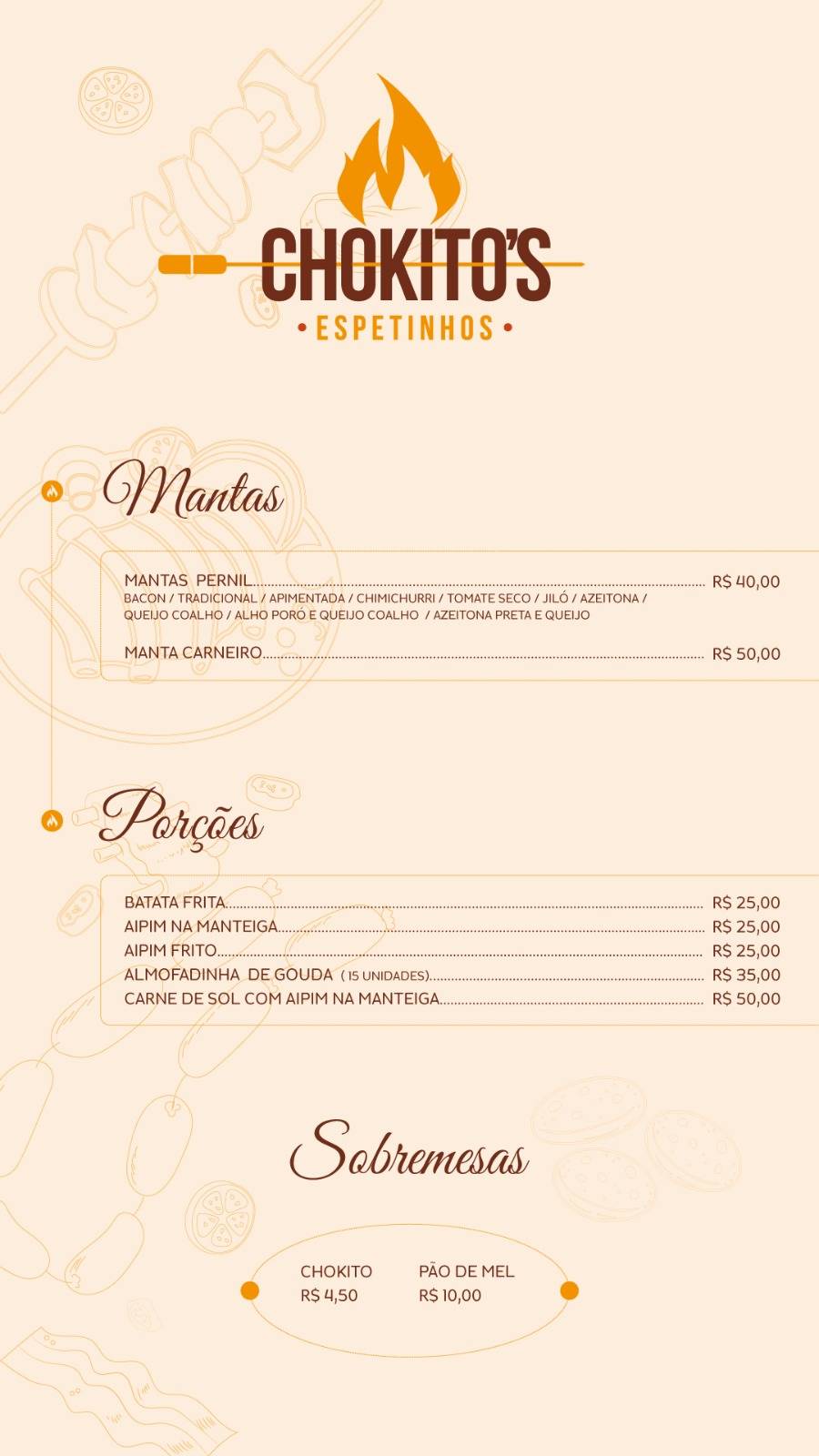 Chokito's Espetinhos cardápio