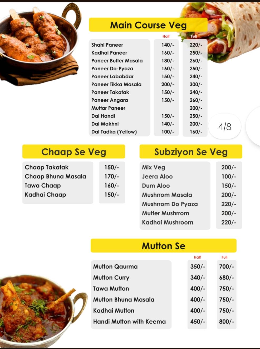 Choti Haweli Veg And Non-veg menu