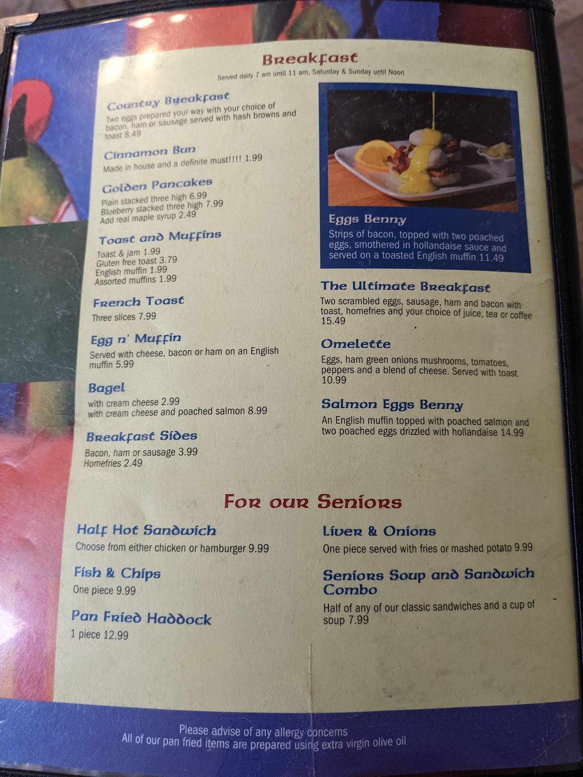 Menu at Chowder House on Main restaurant, Tatamagouche