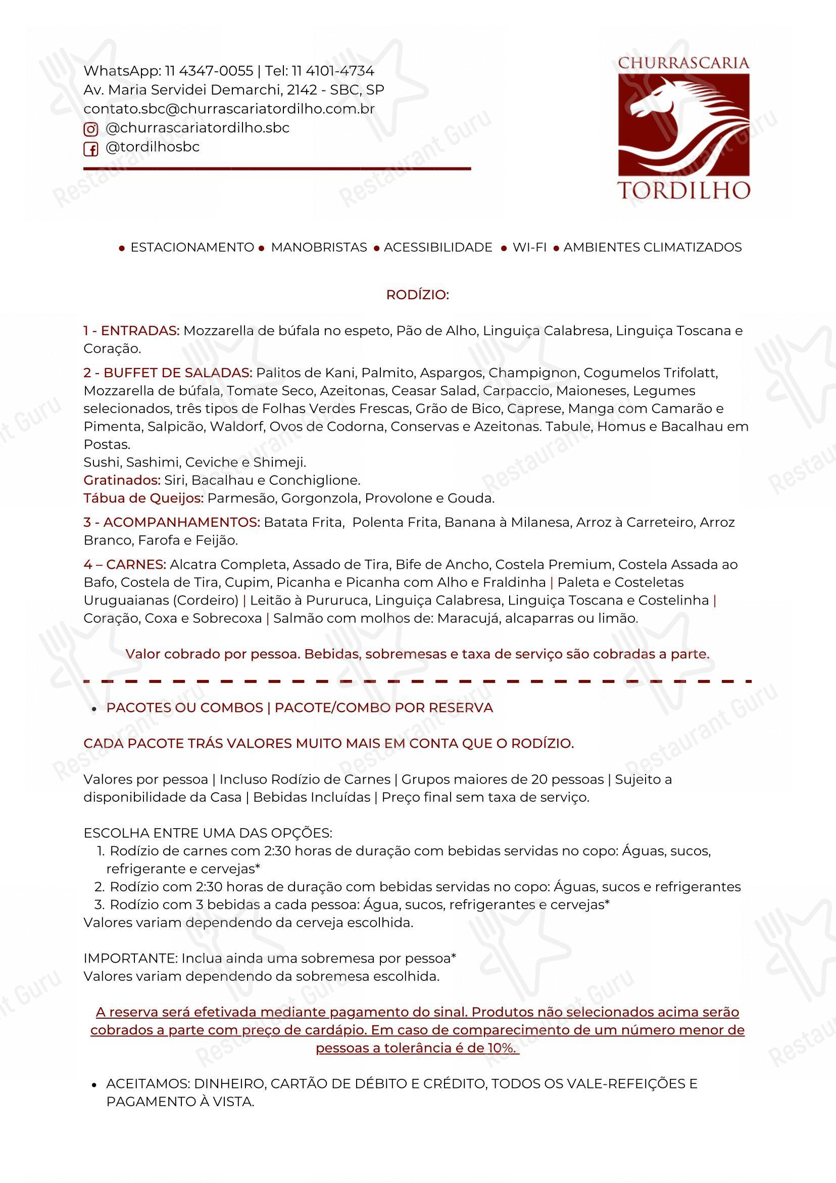 Churrascaria Tordilho - Menu