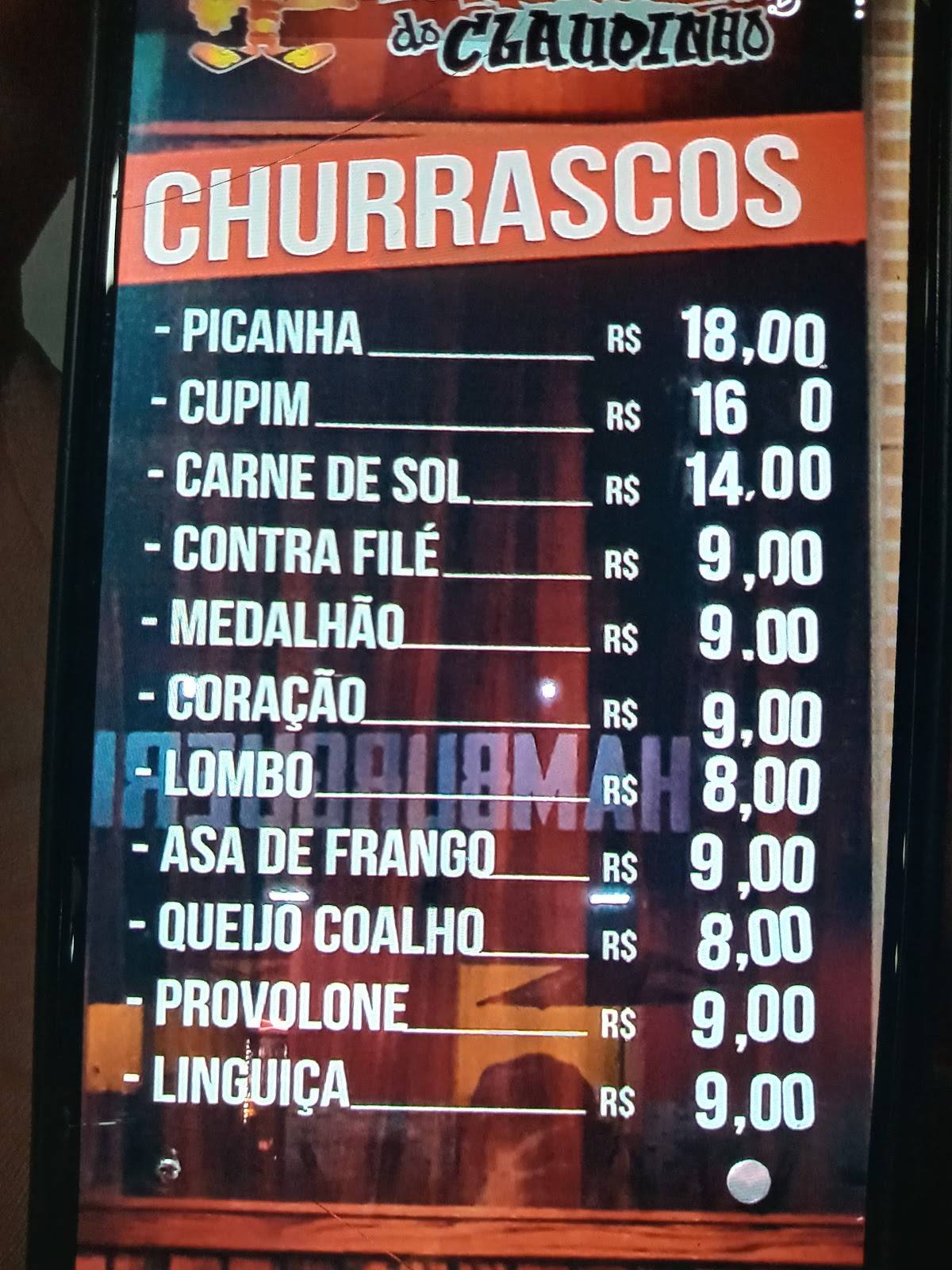 Churrasquinho do Claudinho cardápio