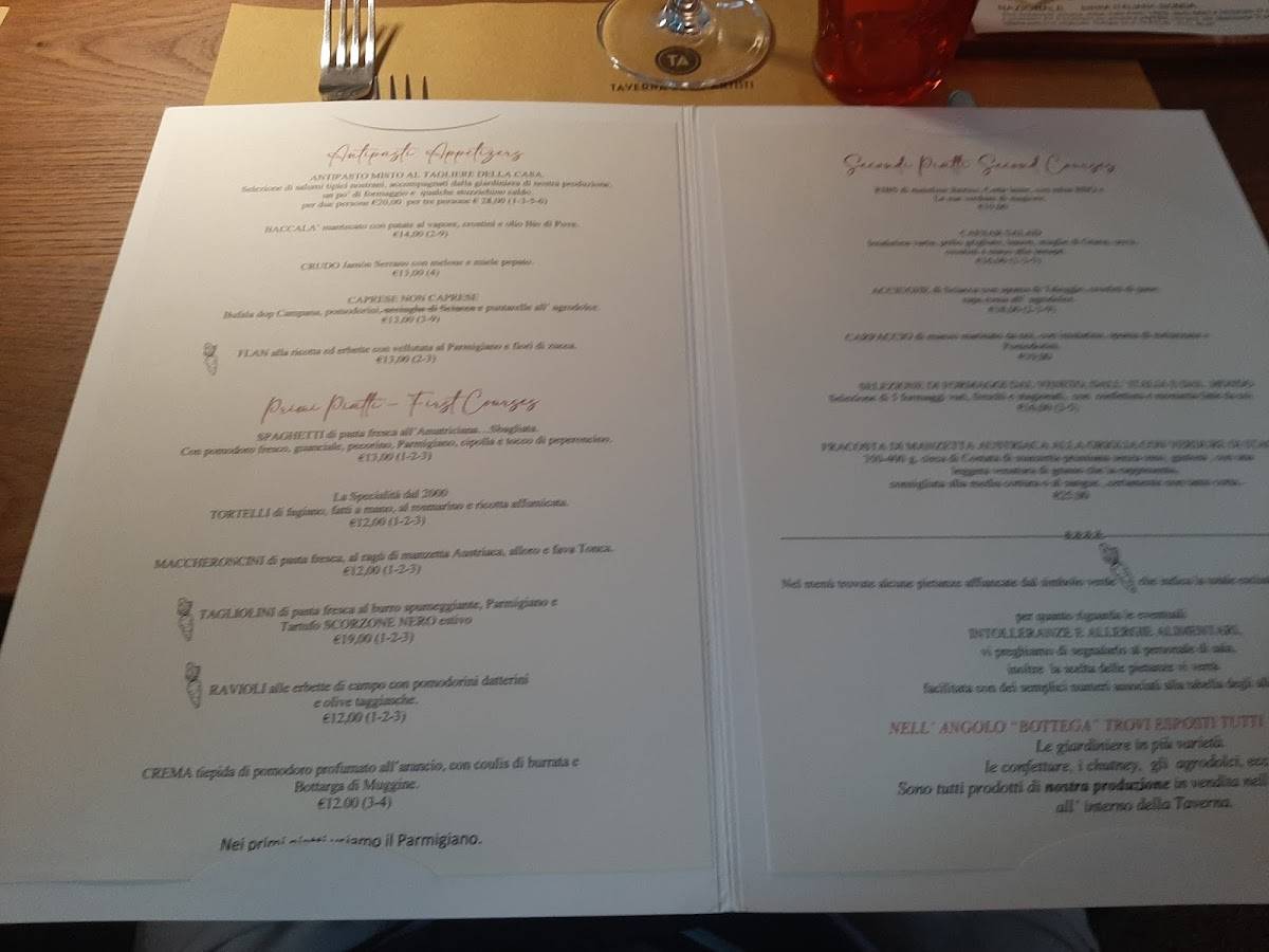 Menu di Taverna degli Artisti Cittadella 