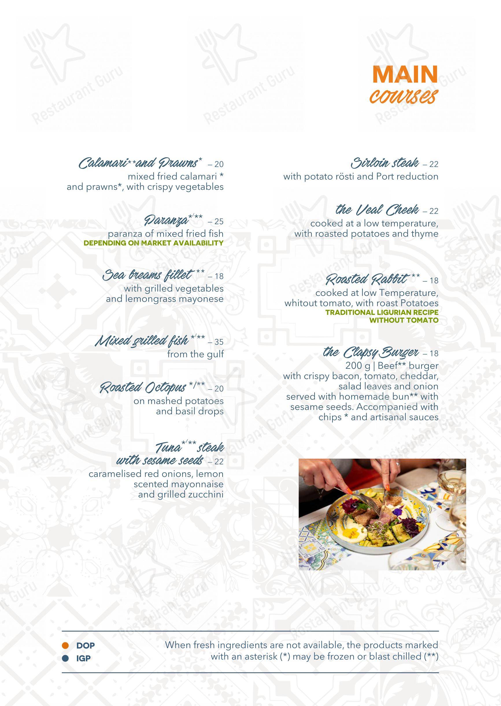 Menu di Clapsy Torino - Menu bar