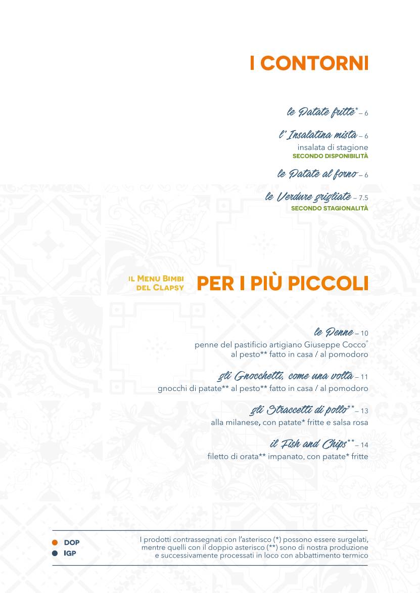 Menu di Clapsy Torino 