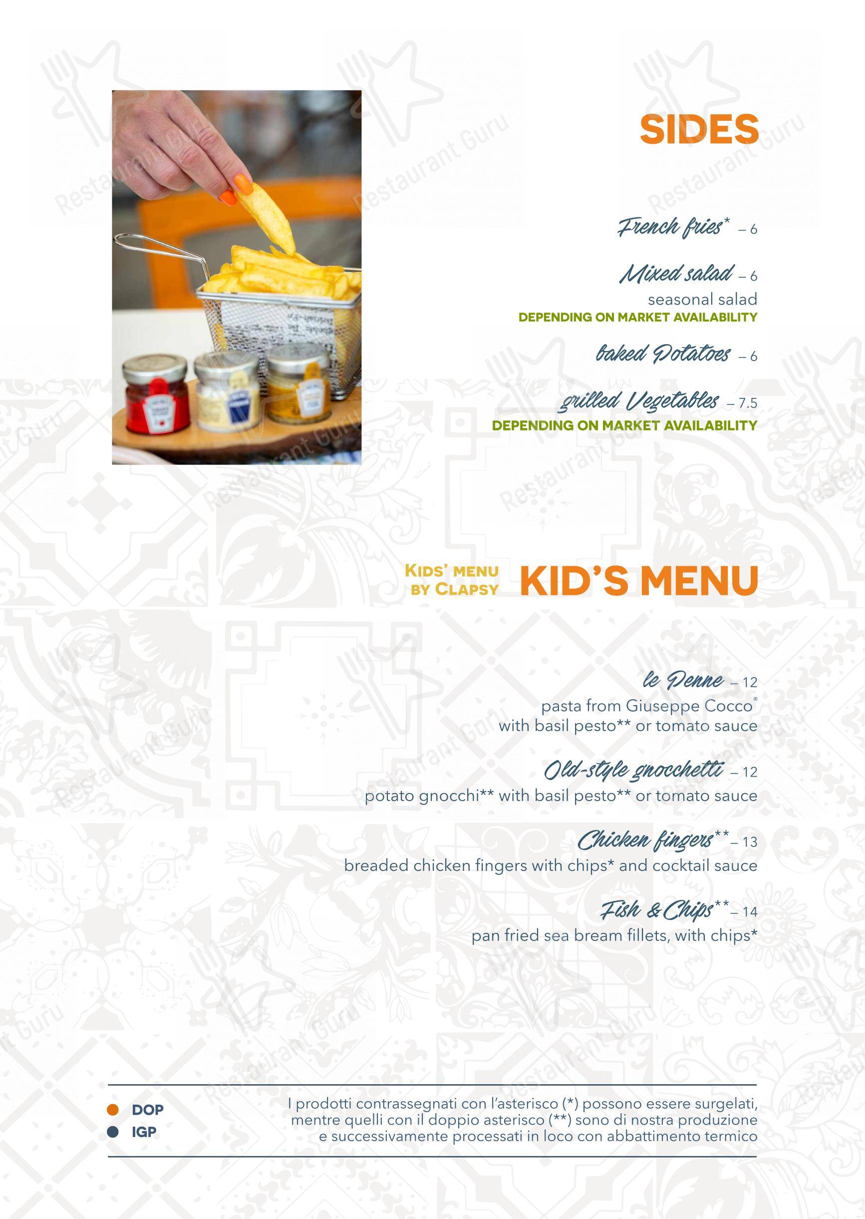 Menu di Clapsy Torino - Menu bar