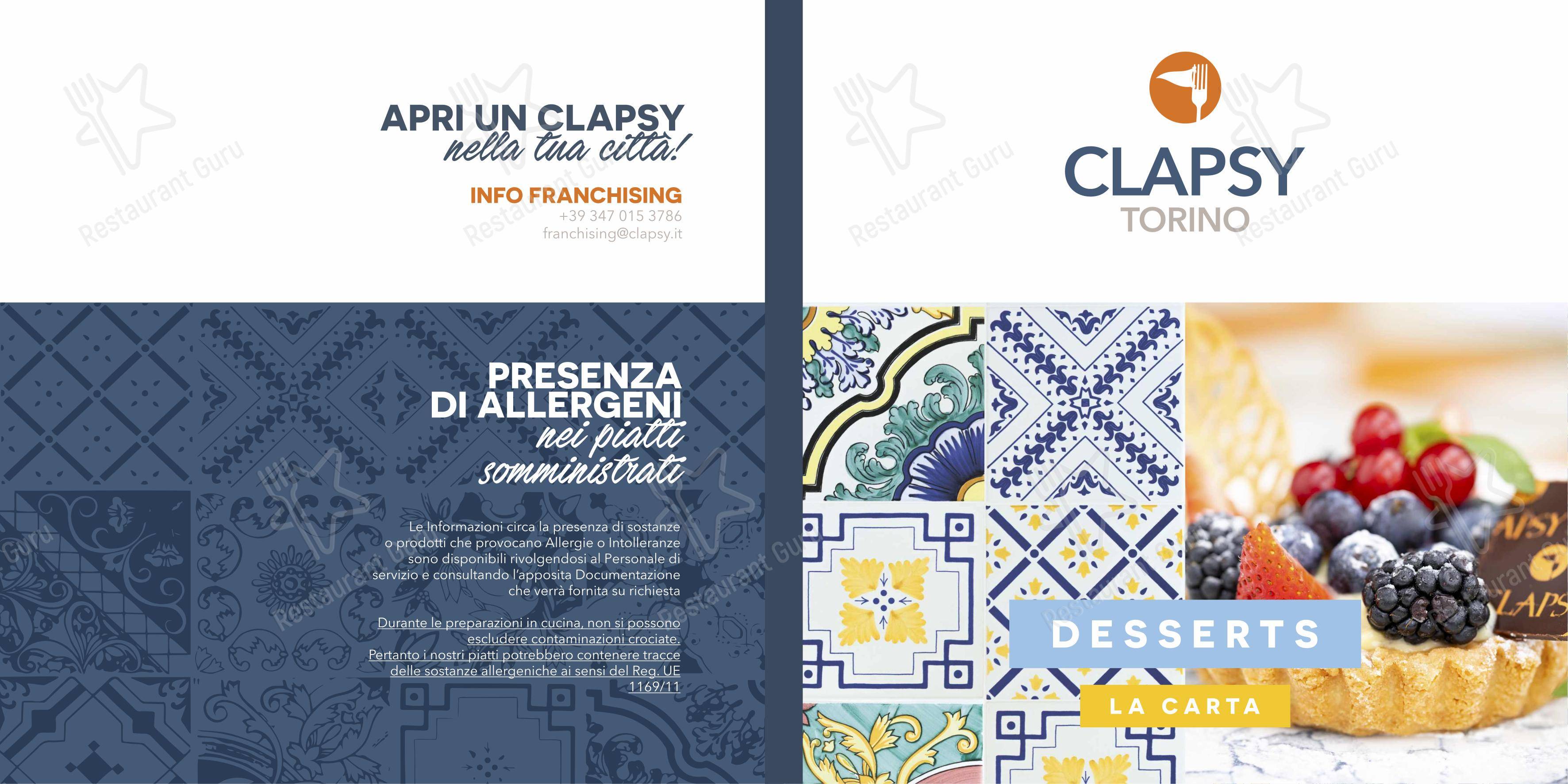 Menu di Clapsy Torino - Menu