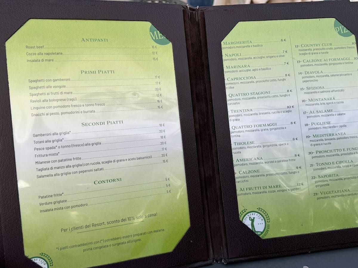 Menu di Club House Golf Castellaro 