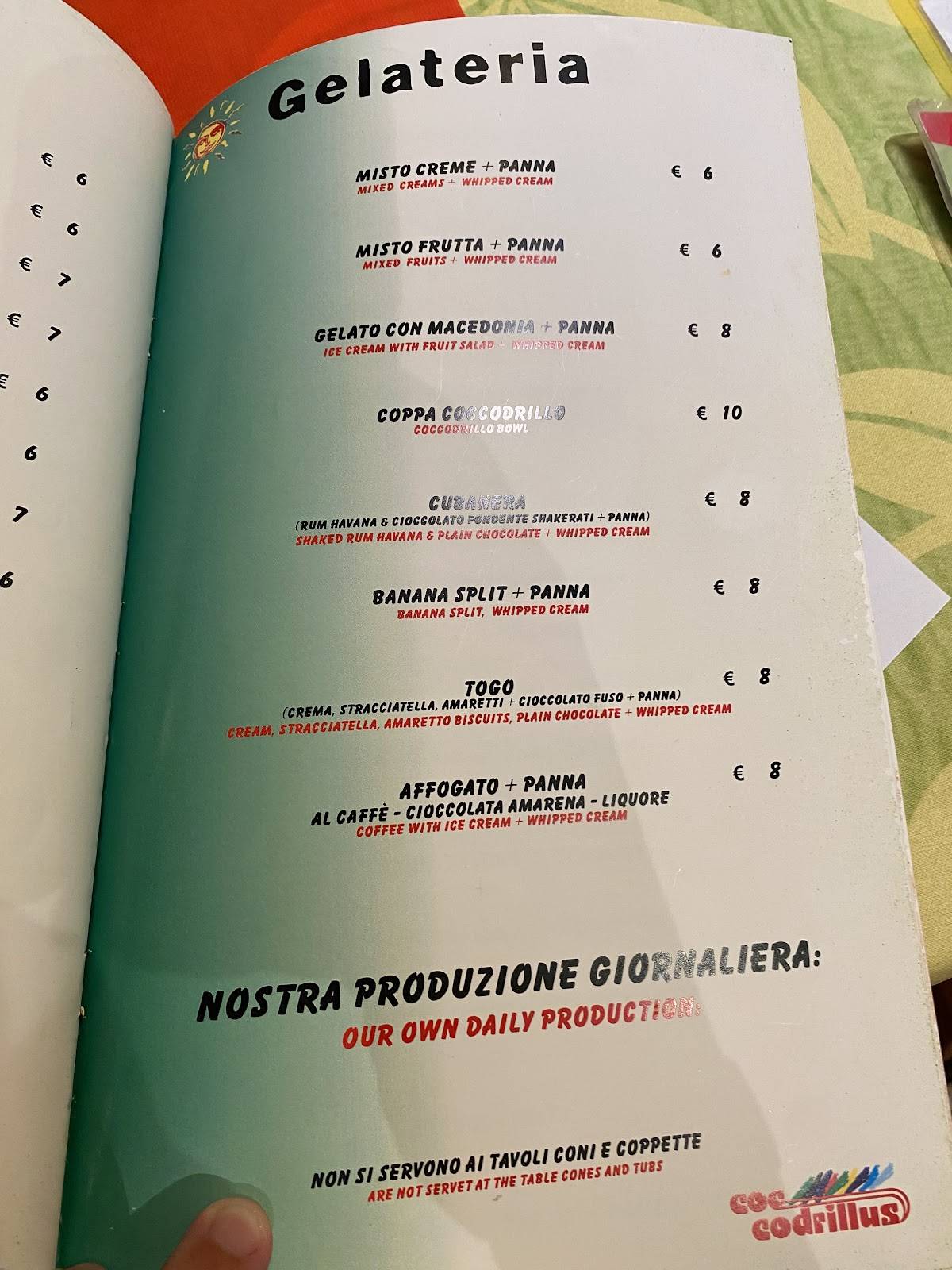 Menu di Coccodrillus Pizza Restaurant 