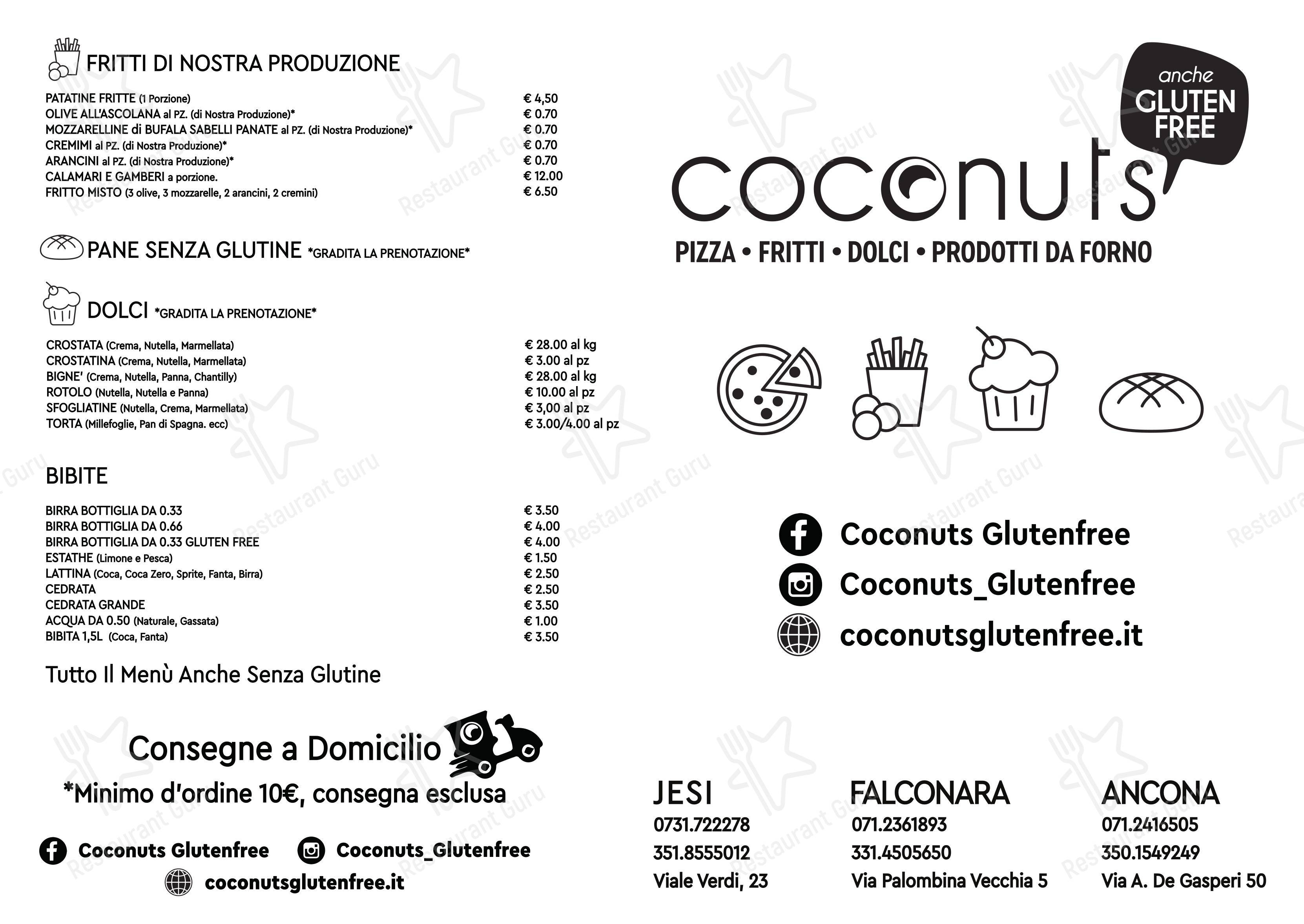Menu per Coconuts Gluten Free Falconara in Falconara Marittima