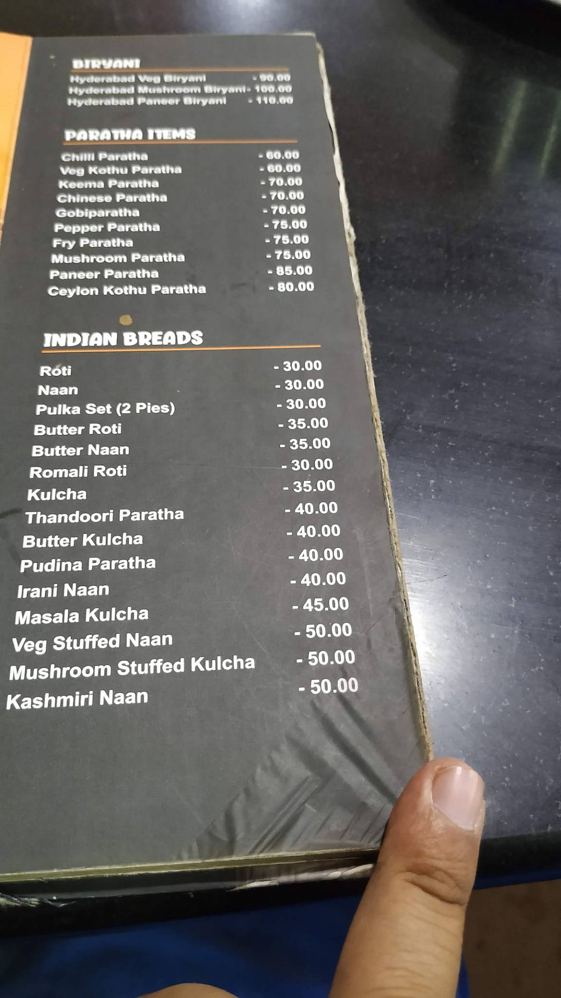 Orange Bakes menu