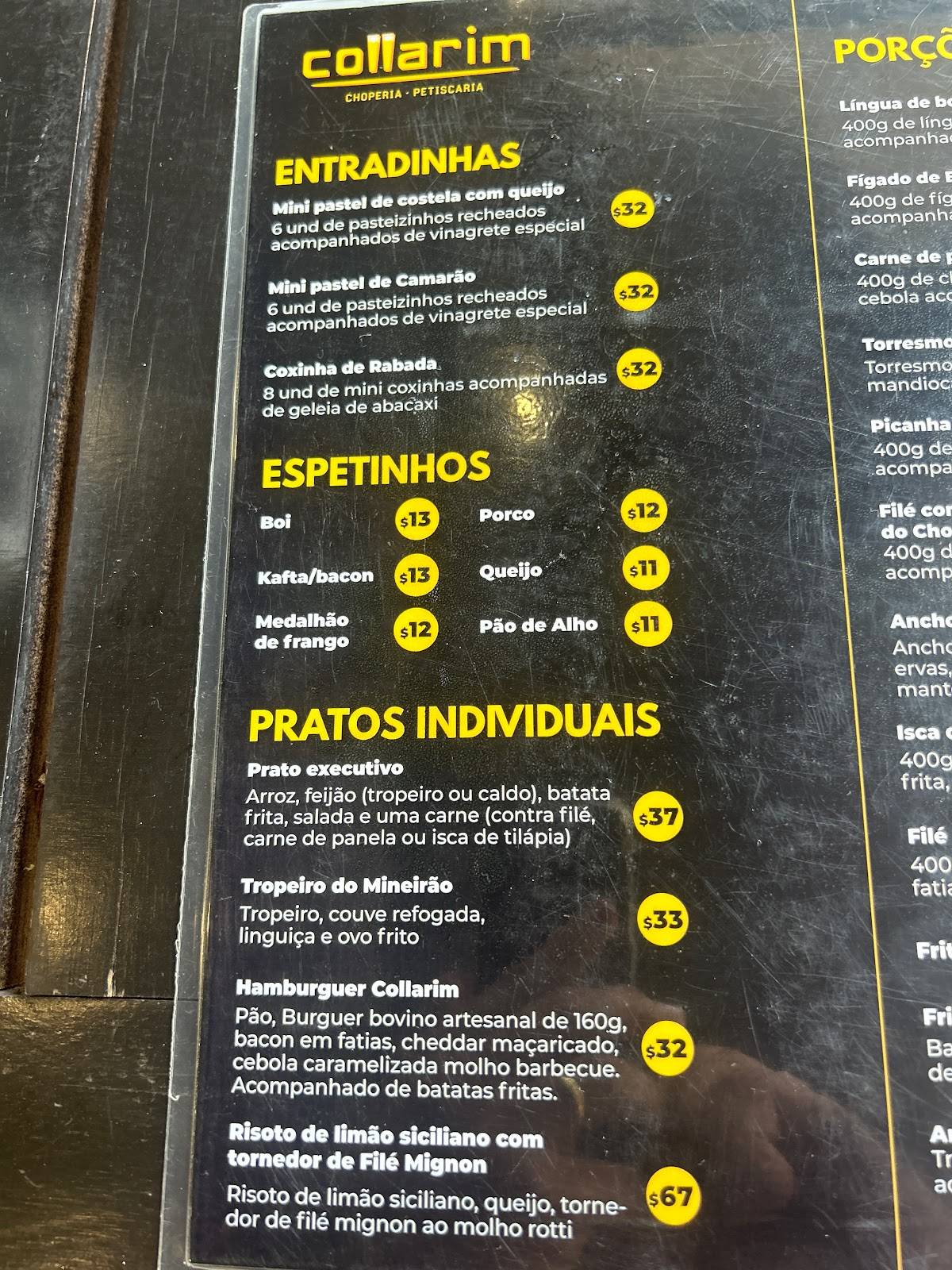 Collarim cardápio