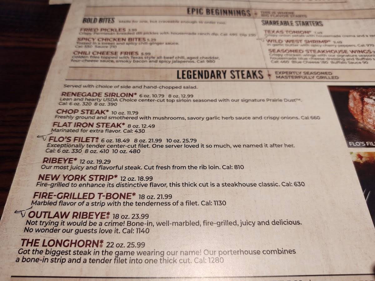 Menu at LongHorn Steakhouse, Colorado Springs