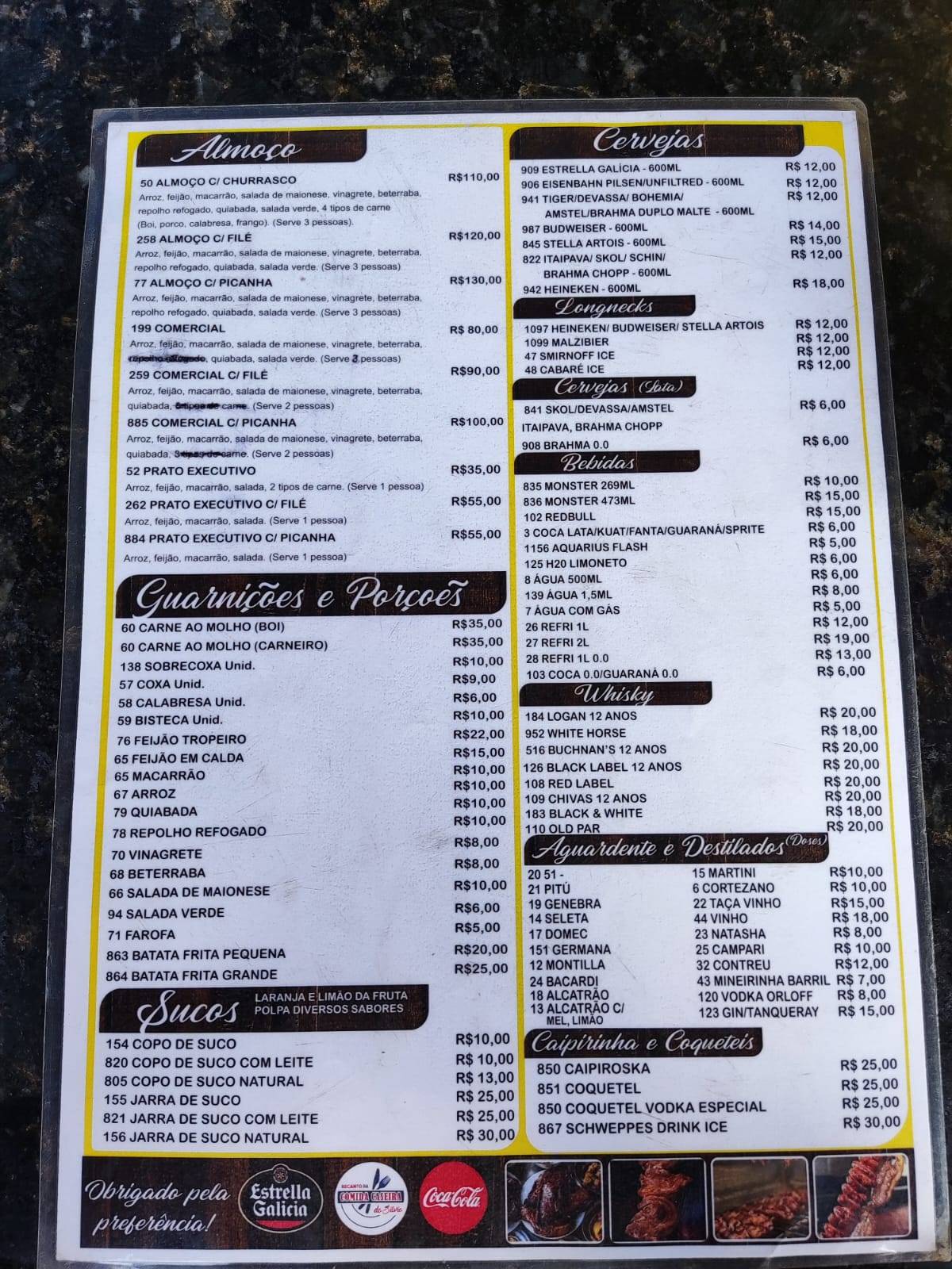 Comida Caseira do Silvio cardápio