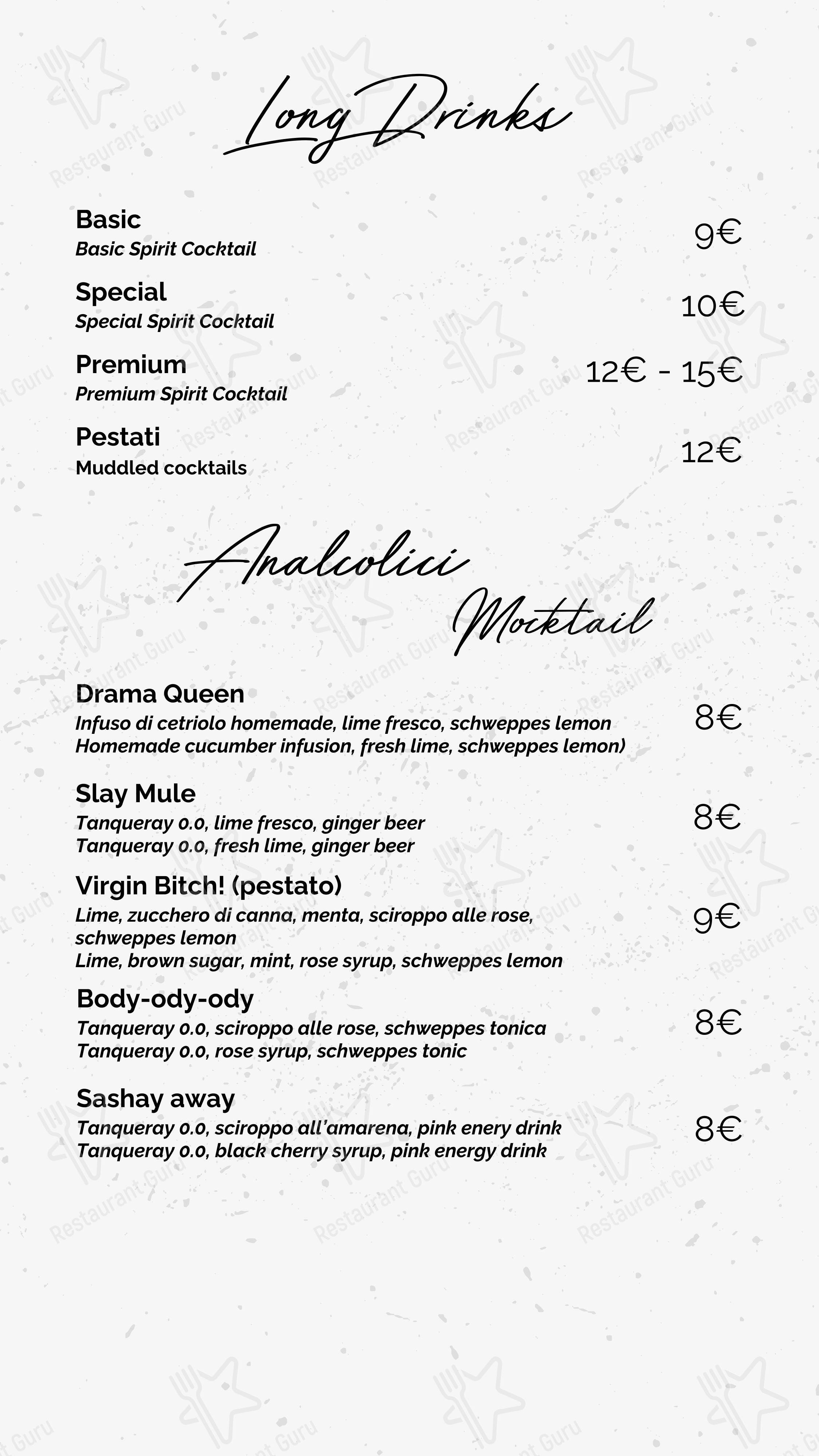 Coming Out in Roma - Menu