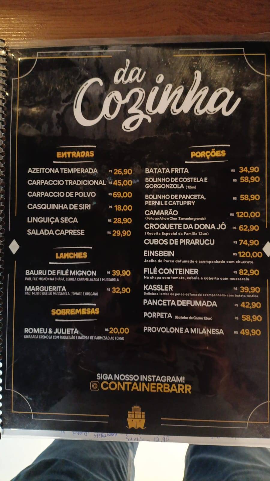 Container Chopp Bar cardápio