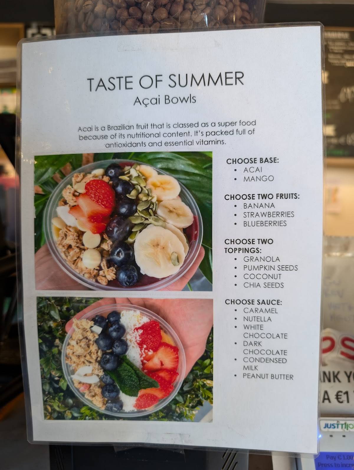 Menu at Container Coffee cafe, Dublin