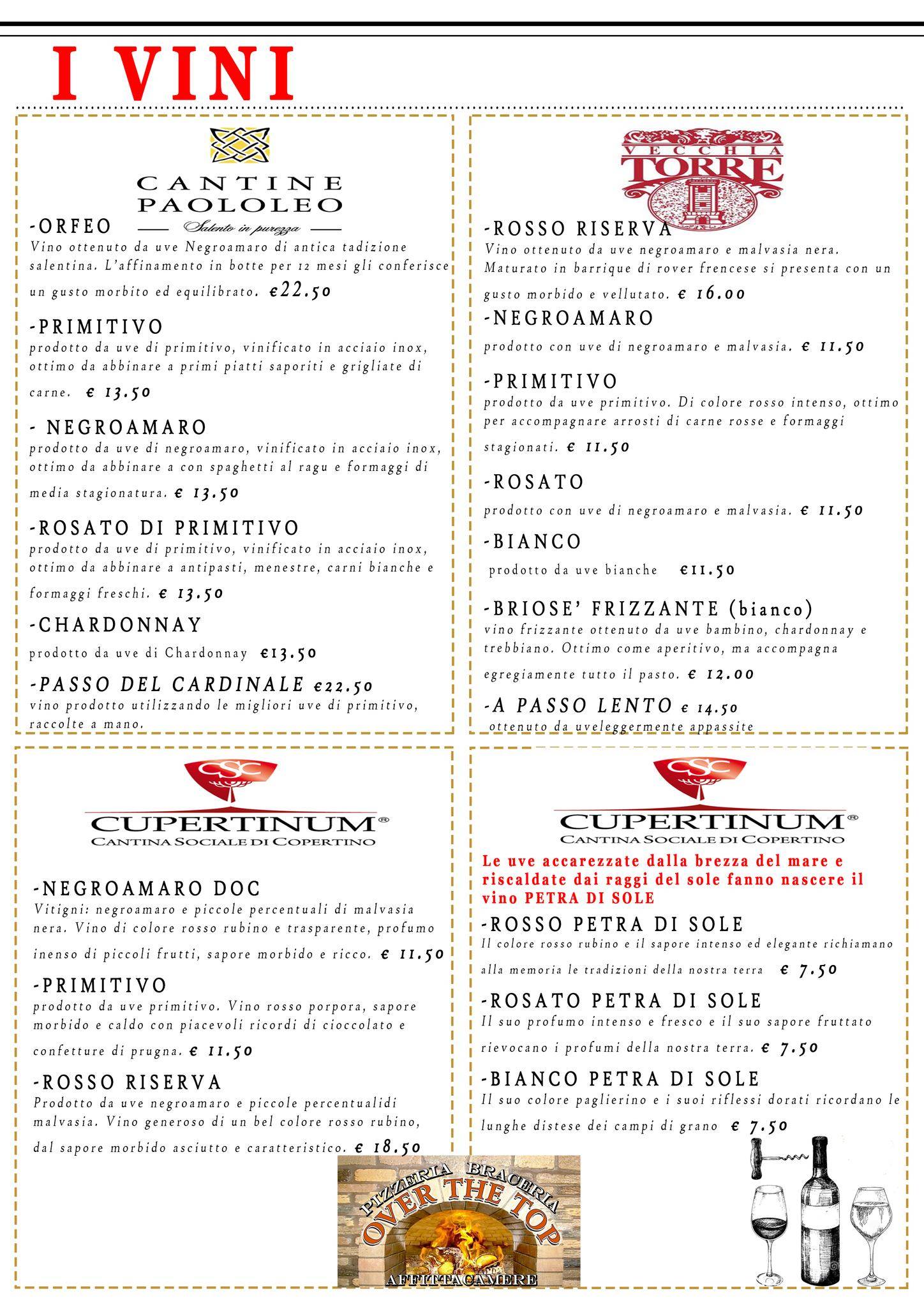 Menu di Over The Top Pizzeria Braceria 