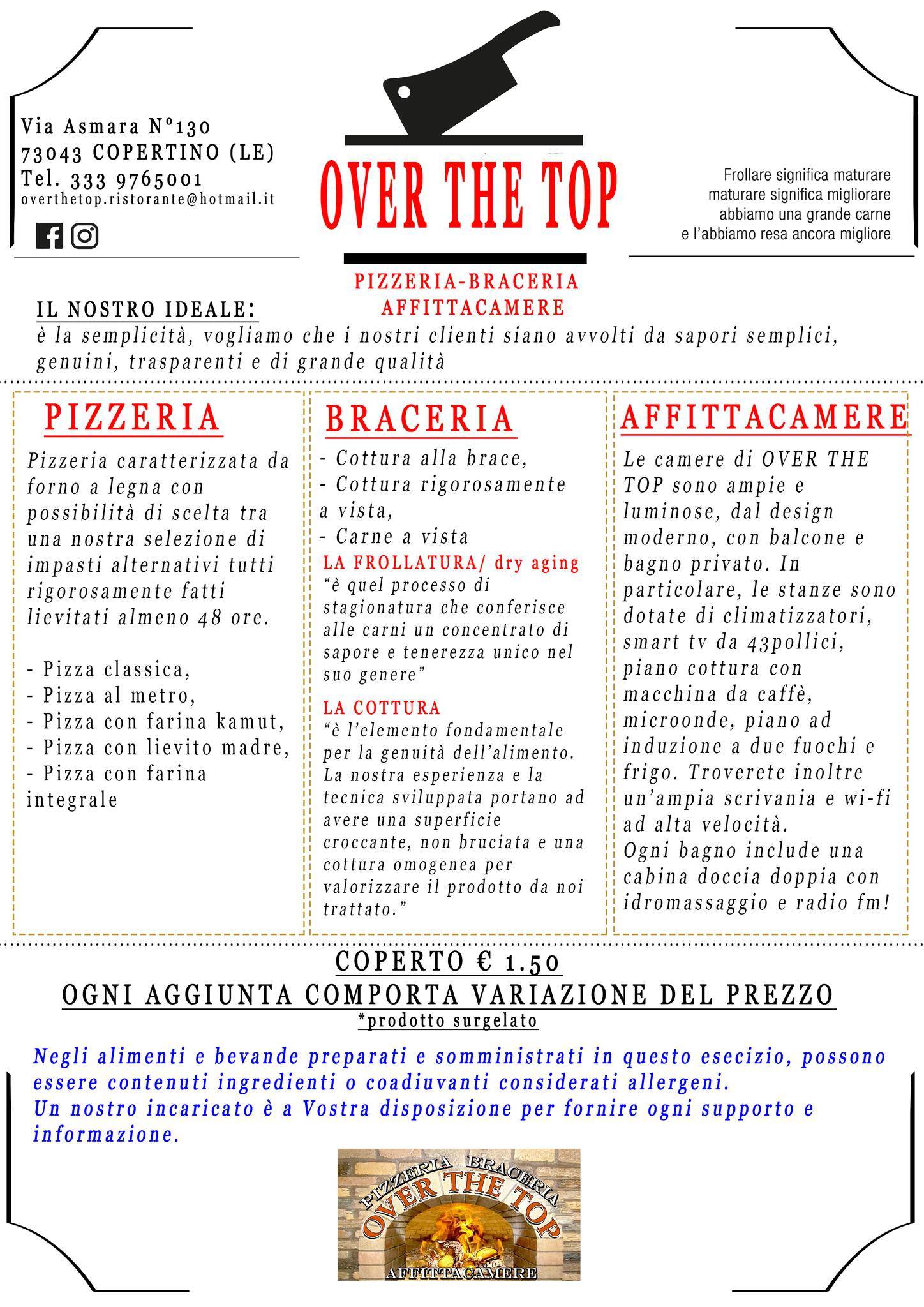 Menu di Over The Top Pizzeria Braceria 